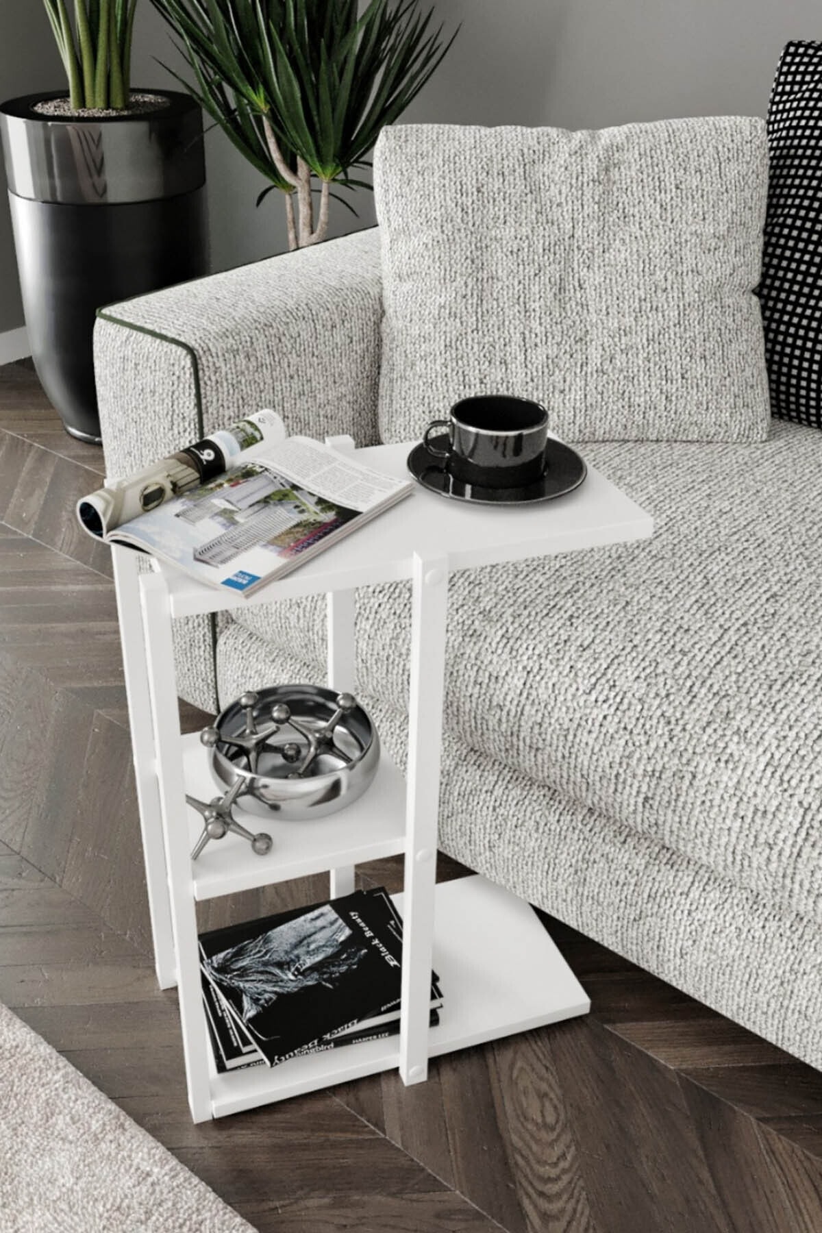 Else Halı Else Beyaz C Sehpa Koltuk Sehpası Yan Sehpa Zigon Sehpa Modern Mdf Servis Sehpası