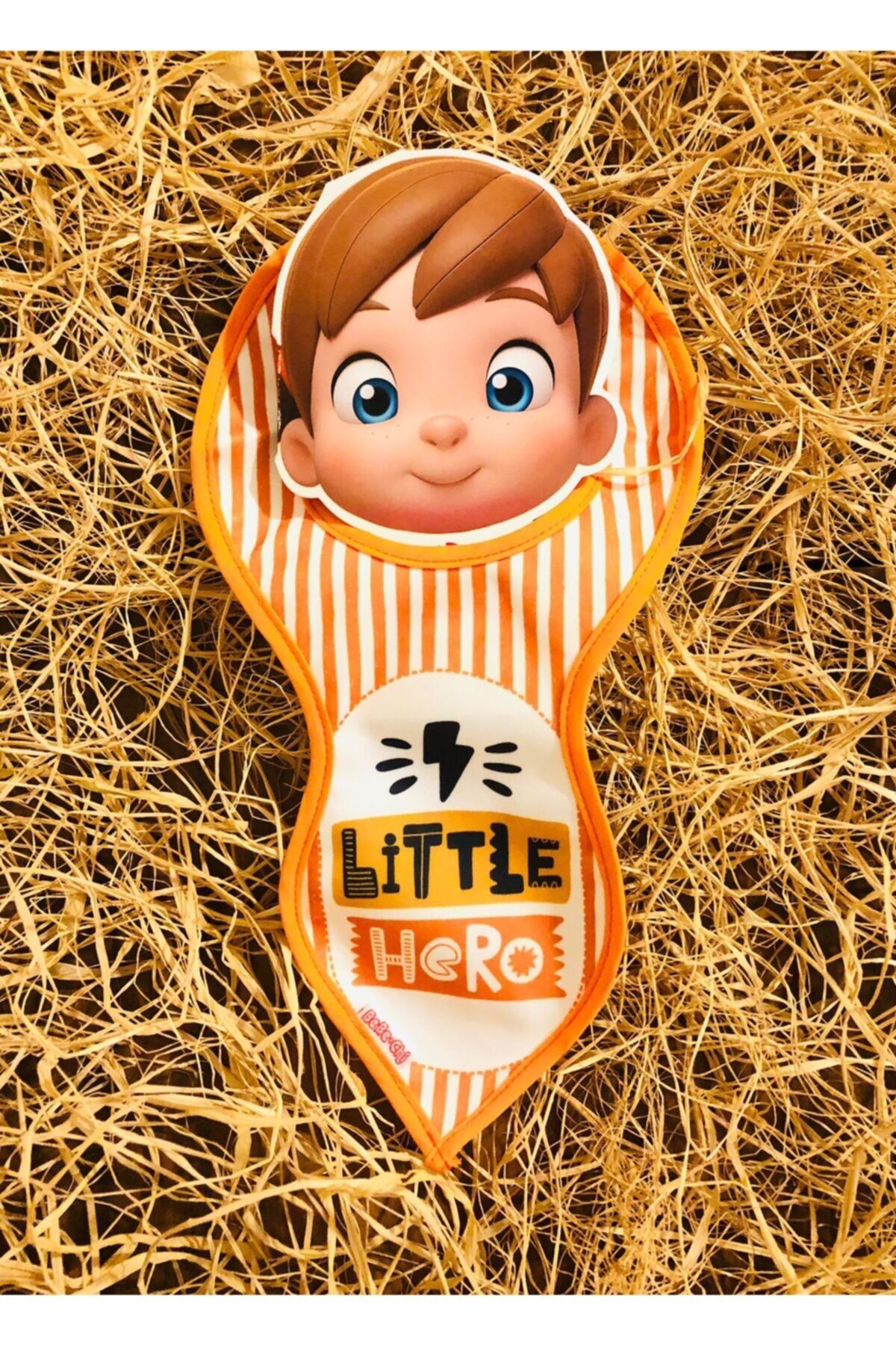 Bebechi Unisex Bebek Turuncu Küçük Kahraman Şekilli Mama Önlüğü