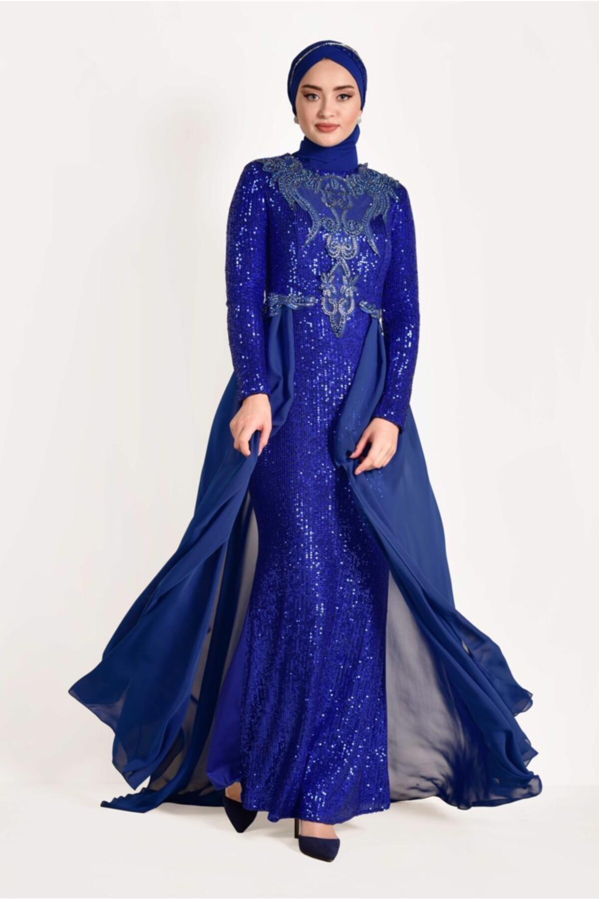 TRENDTESETTÜR Tül Detaylı Simli Abiye Elbise T 24725