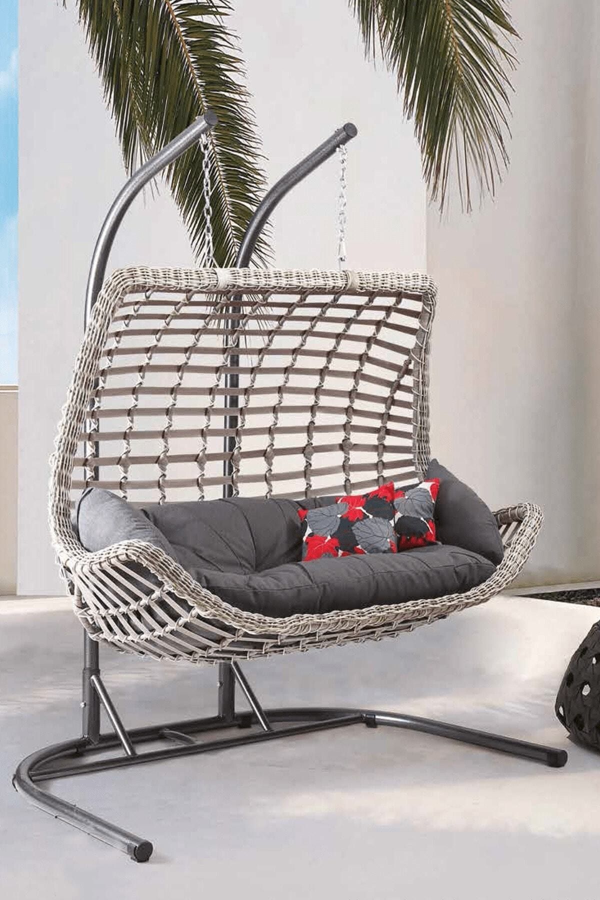 Capri Swing Cunda Çiftli Rattan Bahçe Balkon Salıncağı Yaylı