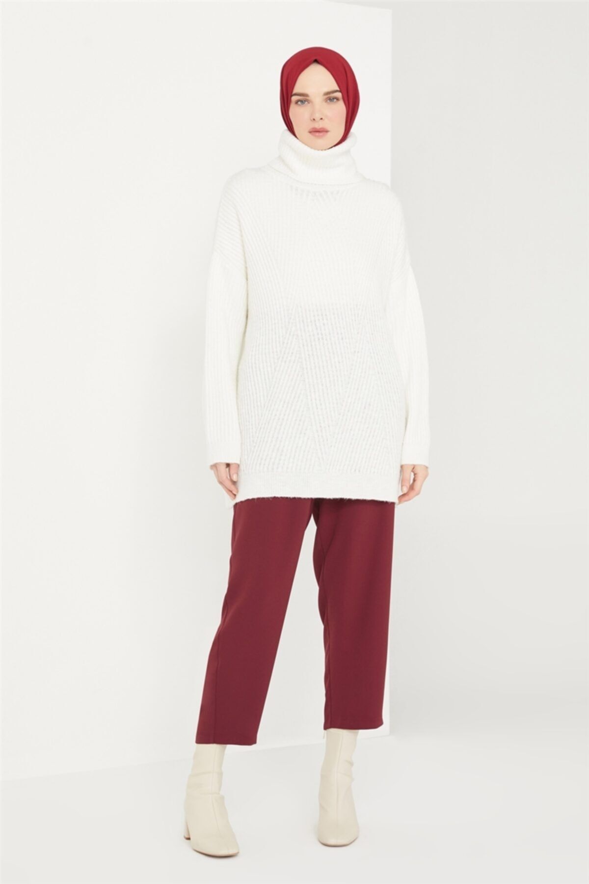 Armine D Tokalı Pileli Pantolon 21k2116 Bordo