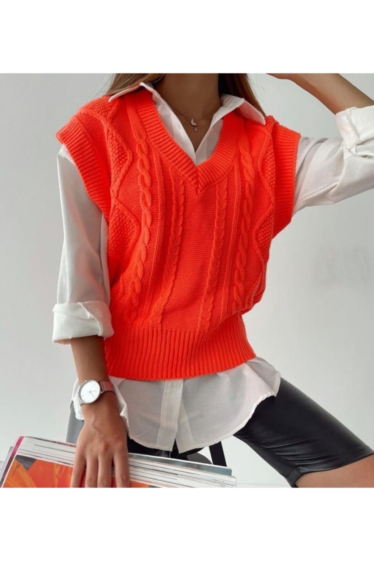 yepp Kadın V Yaka Saç Örgü Süveter