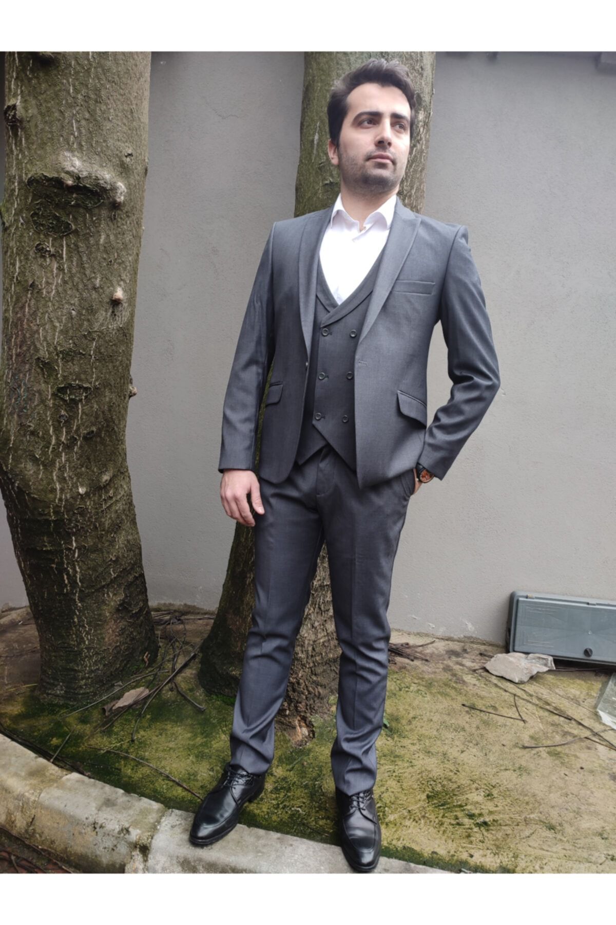ByClark Erkek Koyu Gri Slim Fit Takım Elbise