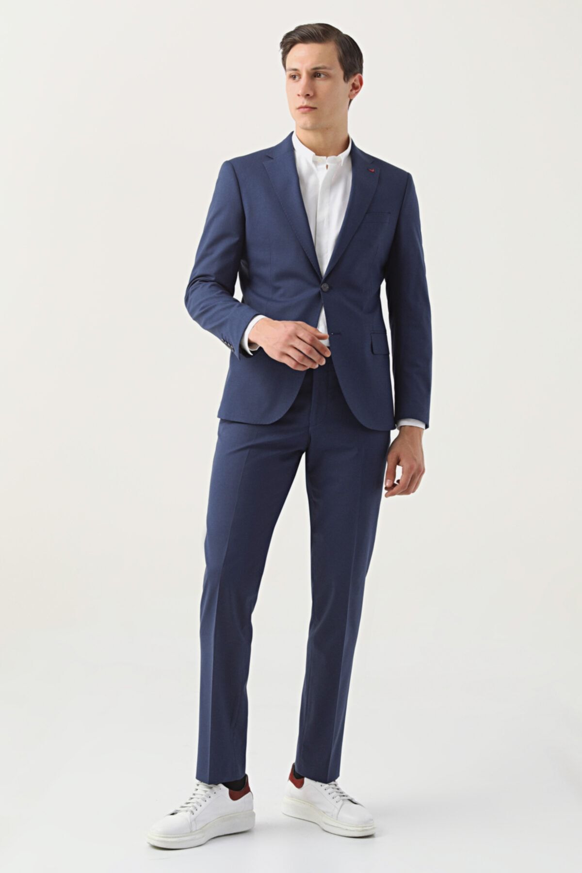 D'S Damat Slim Fit Lacivert Düz Travel Takım Elbise