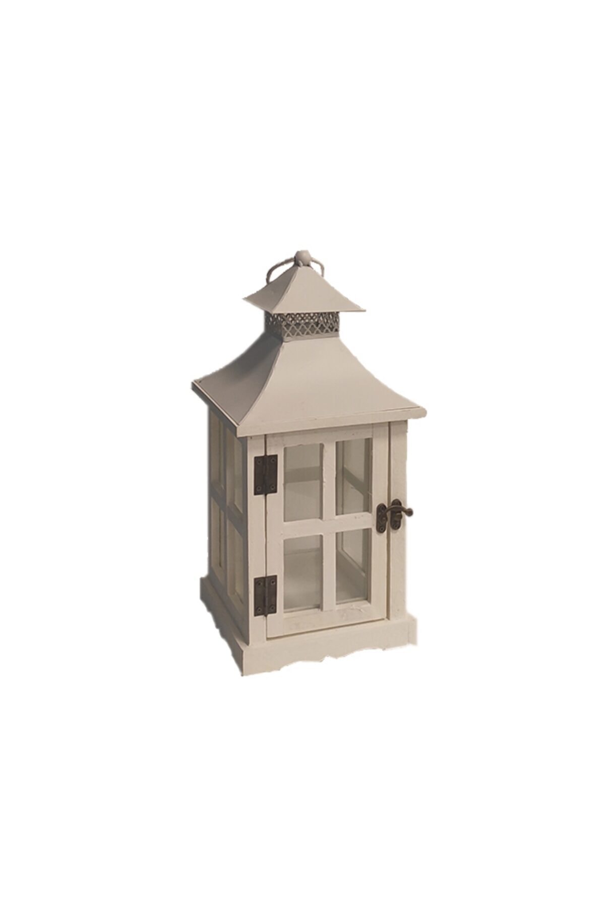 YAŞAM HOME Metal Alt Kismi Ahşap Beyaz Fener 36cm