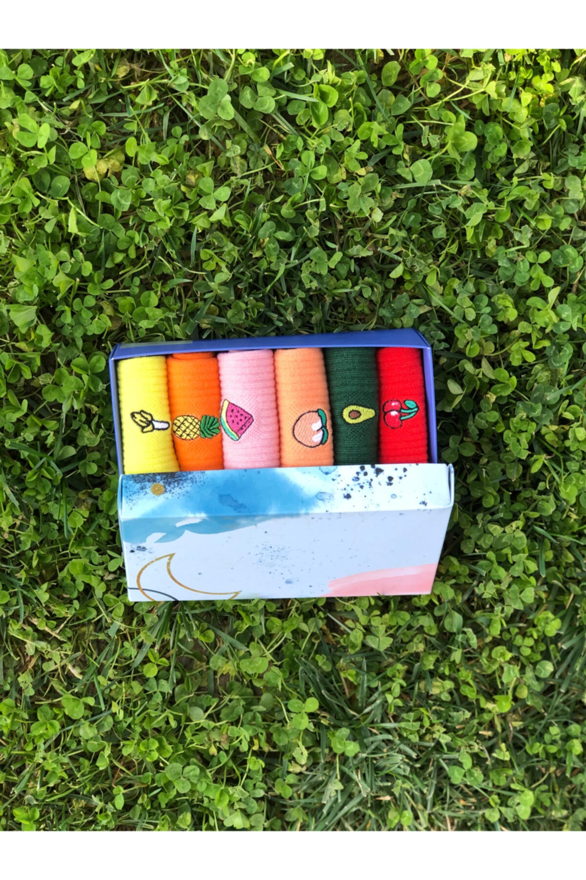 deja poo Dejapoo 6'lı Meyve Nakışlı Renkli Çorap Kutusu