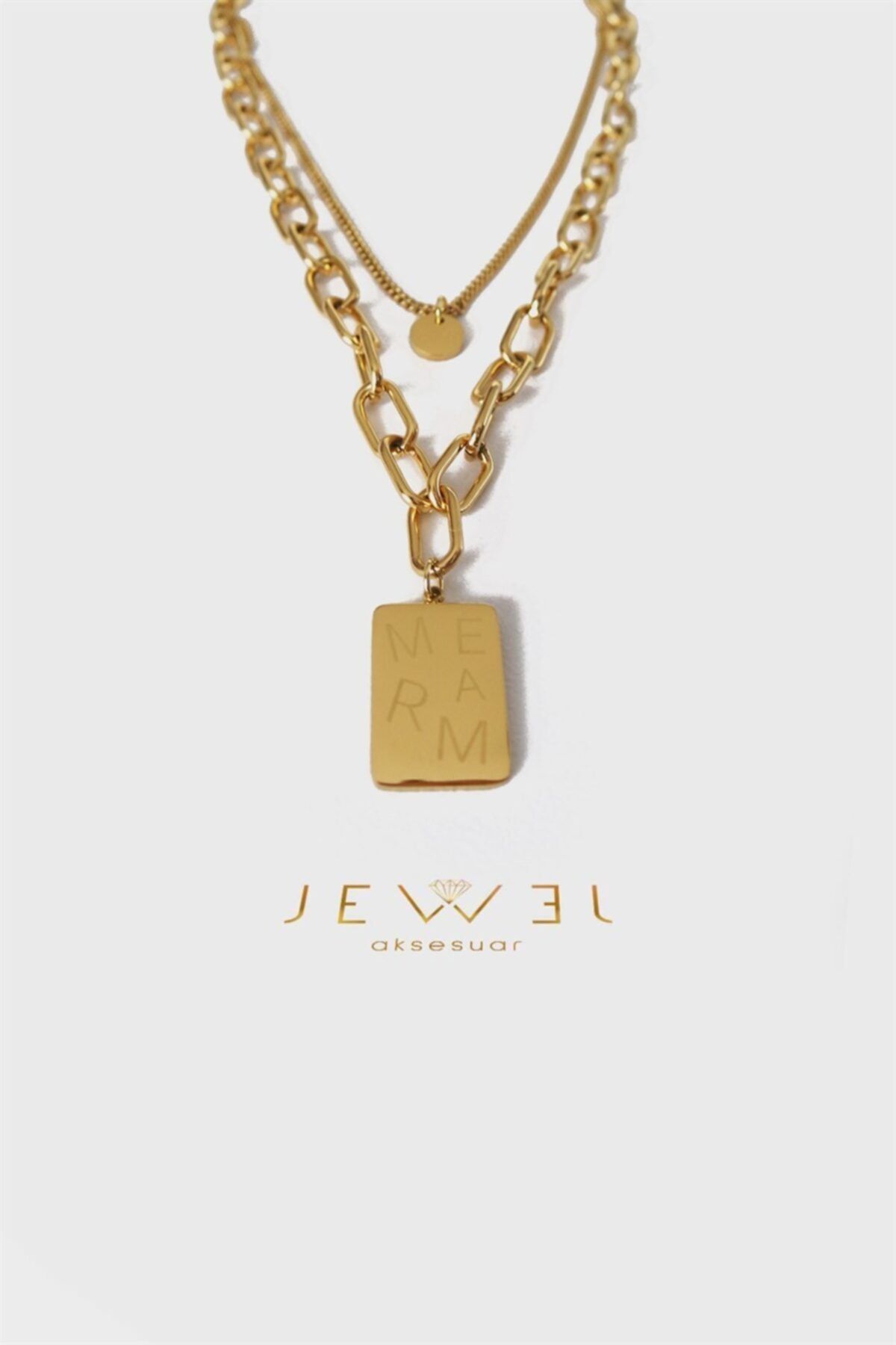 Jewel Mream Plaka Gold Altın Kaplama Kolye