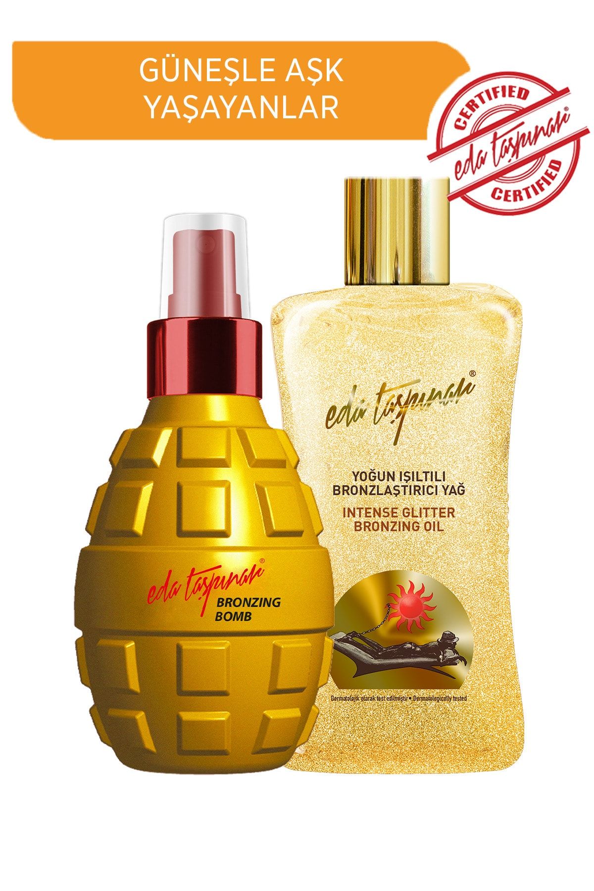 Eda Taşpınar Yoğun Işıltılı Bronzlaştırıcı Yağ 200 ml Bronzing Bomb 200 ml ve 100 ml French Kiss Body Mist