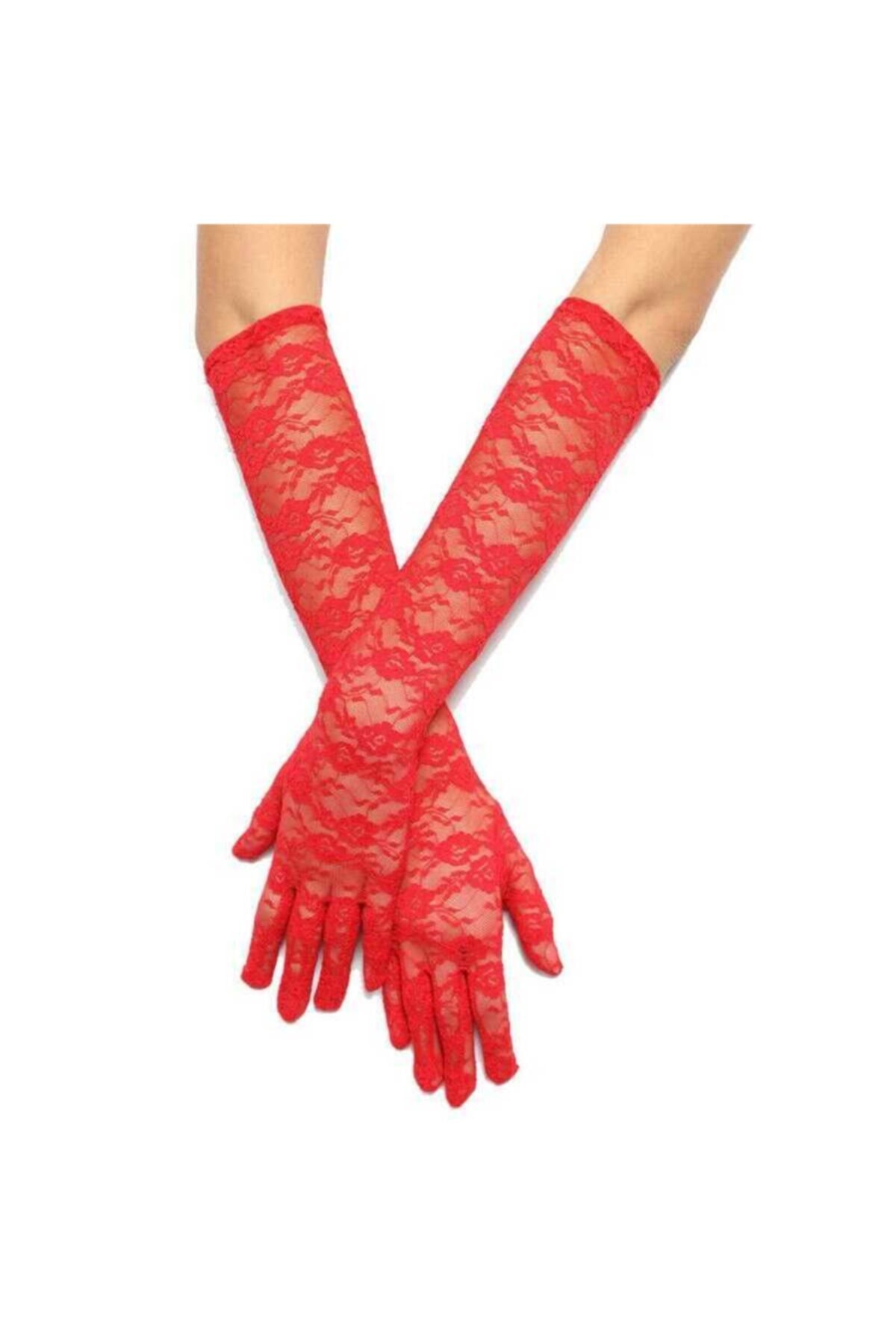 CENTRAL ELEKTRONIC MARKETING Kırmızı Renk Dantelli Eldiven Uzun Boy