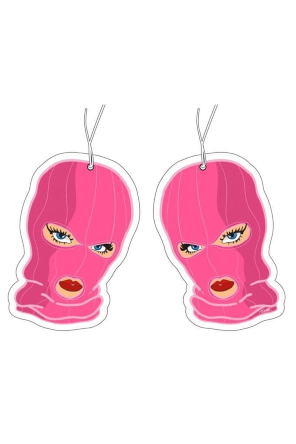 Mad Accessories Pembe Maskeli Kız Tasarımlı Parfüm Esanslı Baskılı Ipli Dekoratif Asma Ayna Oto Araç