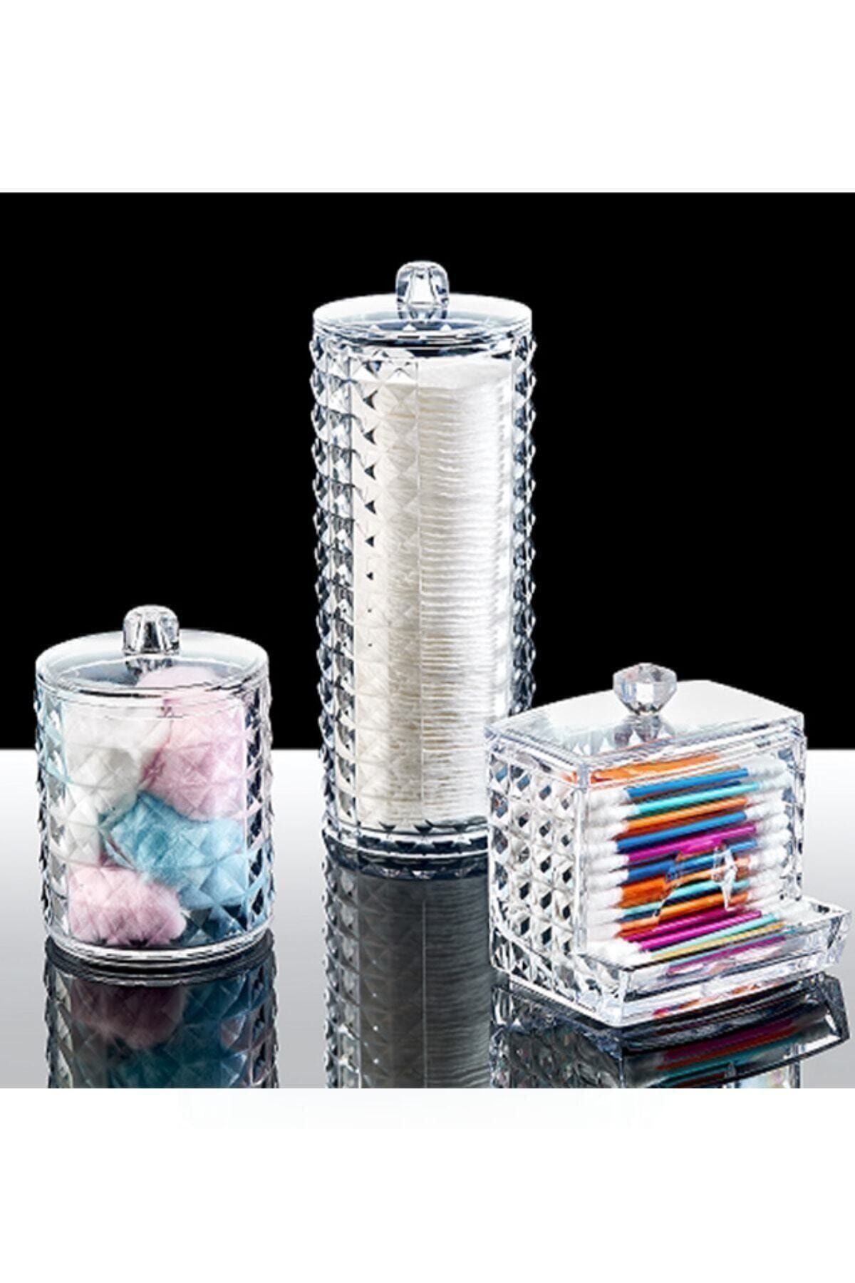 Mblife Kulak Pamukluğu Disk Pamukluk Saklama Kabı 3 Lü Düzenleyici Organizer Seti Diamond Serisi
