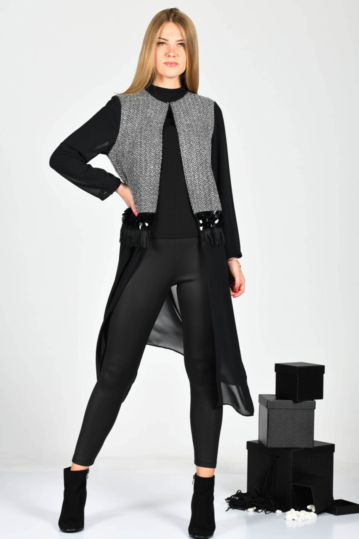 la luce Siyah Pul Payetli Kadın Kap 3857