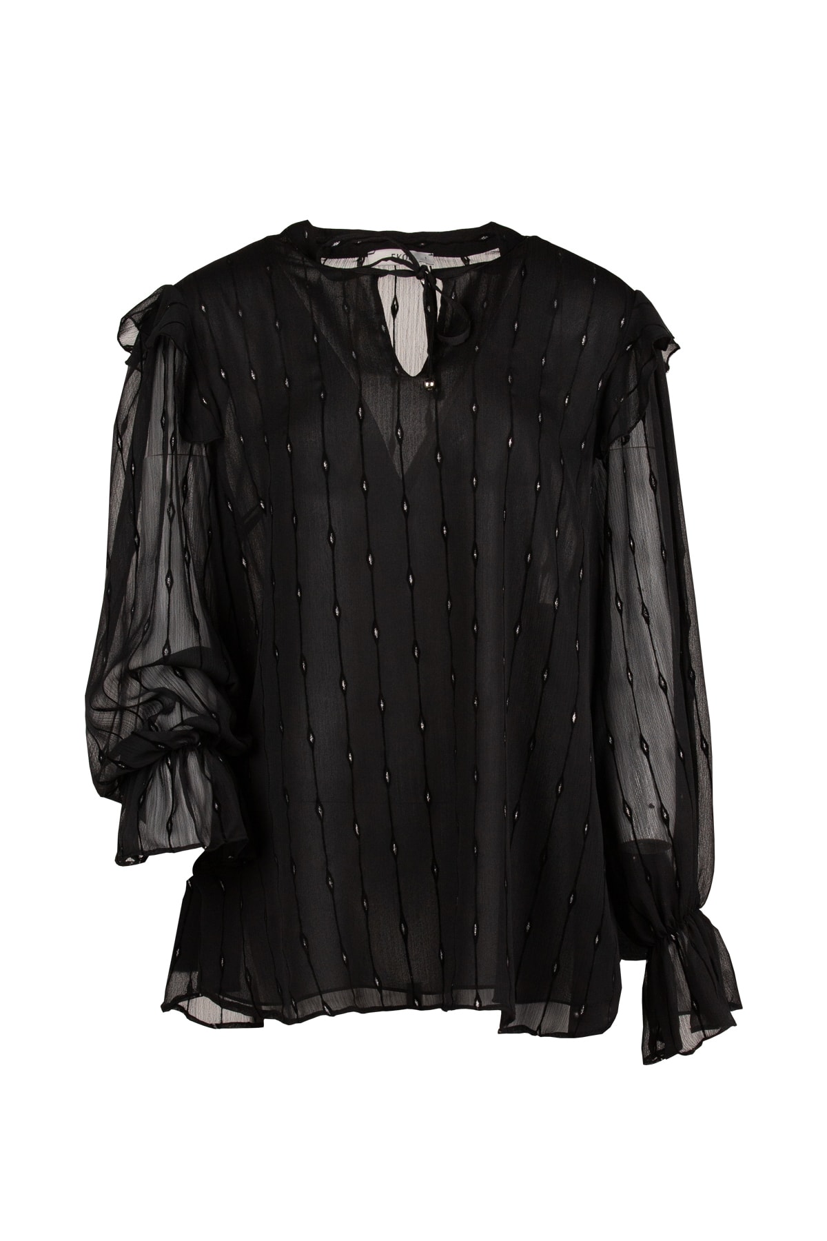 Ekol Bağcık Yaka Desenli Bluz