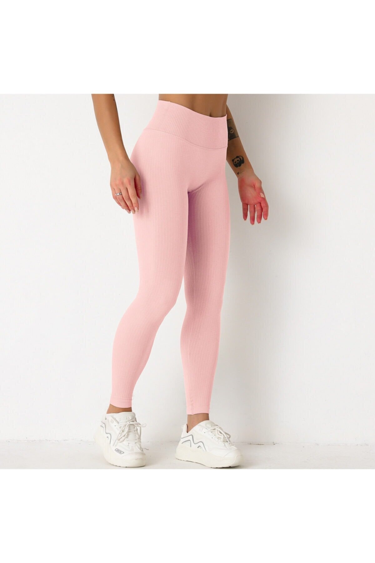 secret moda Push-Up Toparlayıcı Dar Fitilli Kadın Sporcu Tayt Toz Pembe
