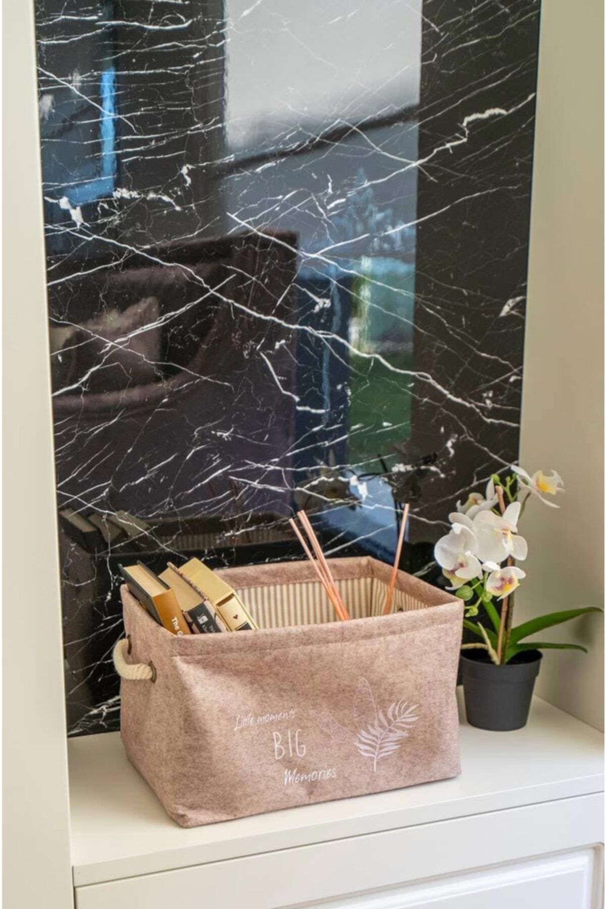 YUNUSOĞLU HOME Çok Amaçlı Kulplu Keçe Bej Sepet Mini 25x20x18 Cm