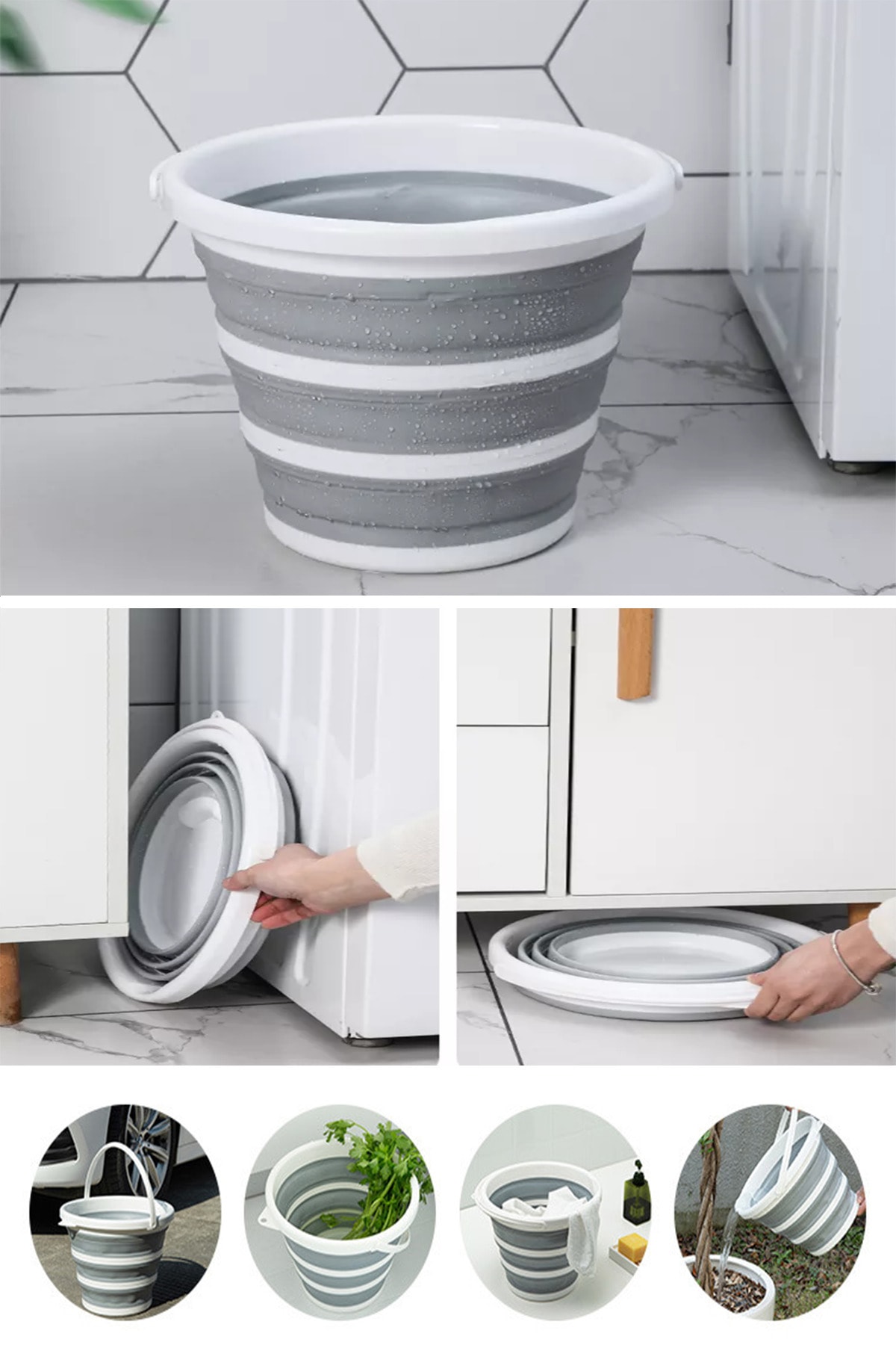 intekhome Pratik Katlanabilir Temizlik Kovası Gri 12,8 Lt