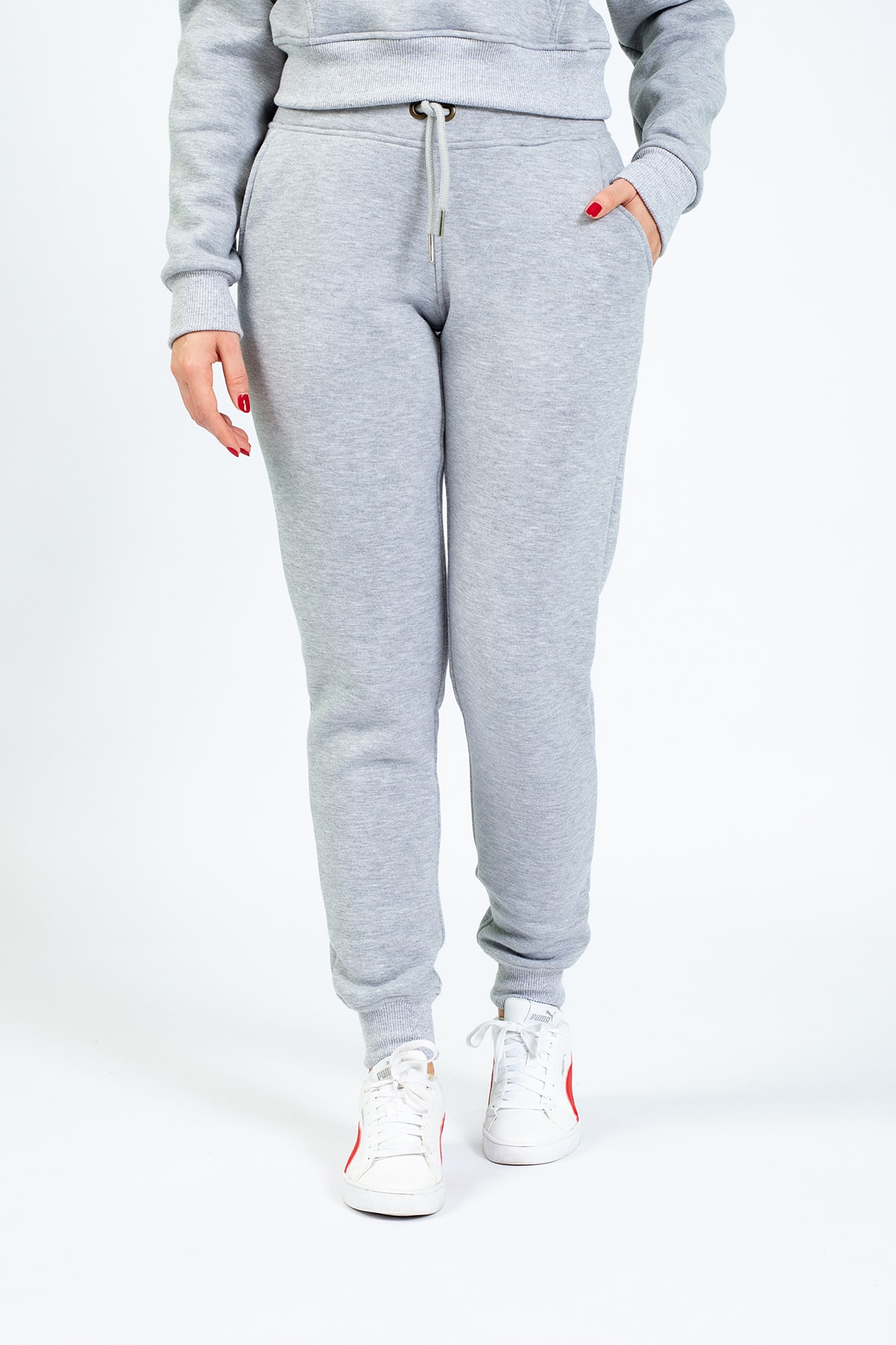 The Step Sports Kadın Melanj Gri Yanları Cepli Eşofman Altı