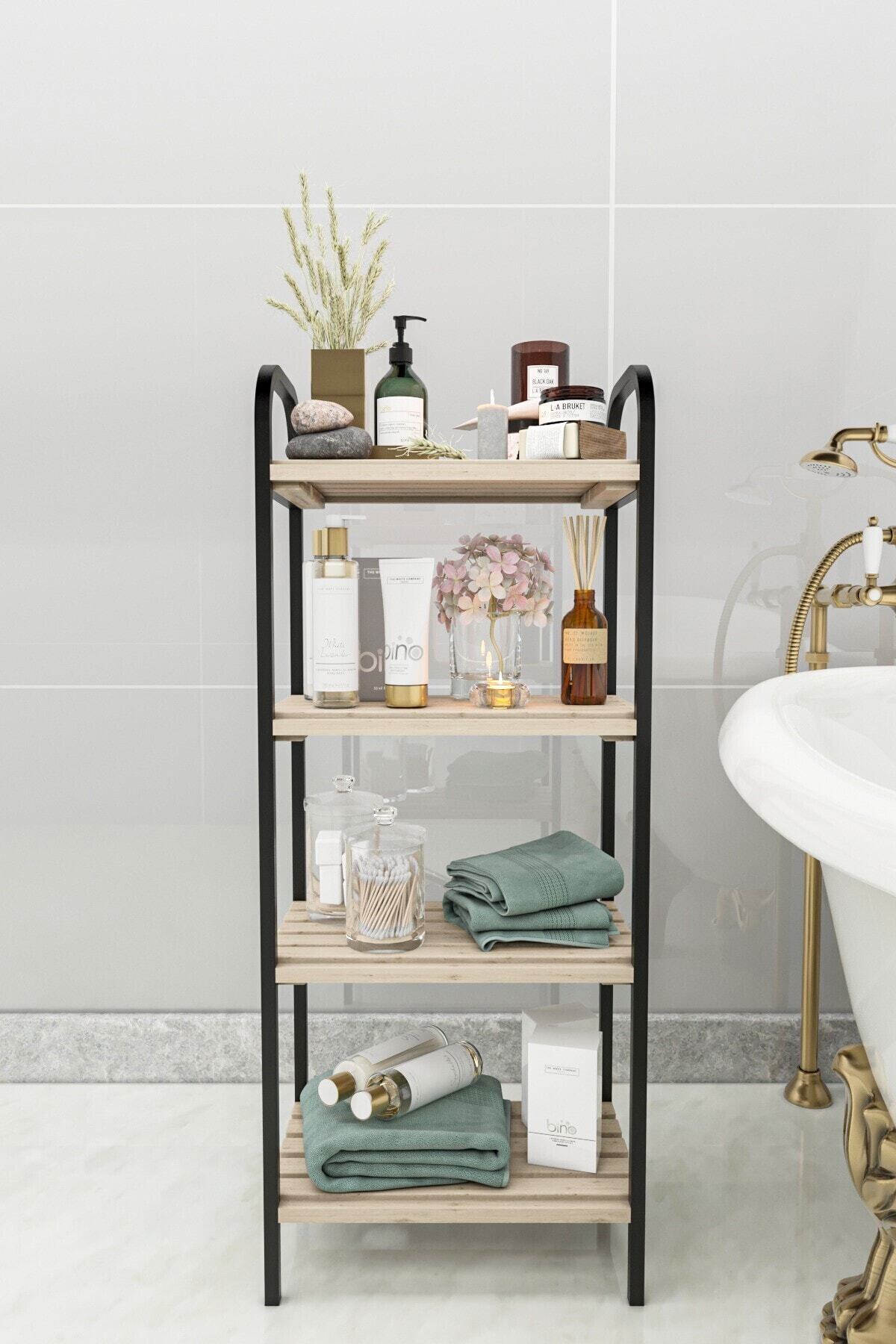 Bino Banyo Düzenleyici Mutfak Rafı Banyo Dolabı Çok Amaçlı Dolap 4 Katlı Metal Mutfak Düzenleyici
