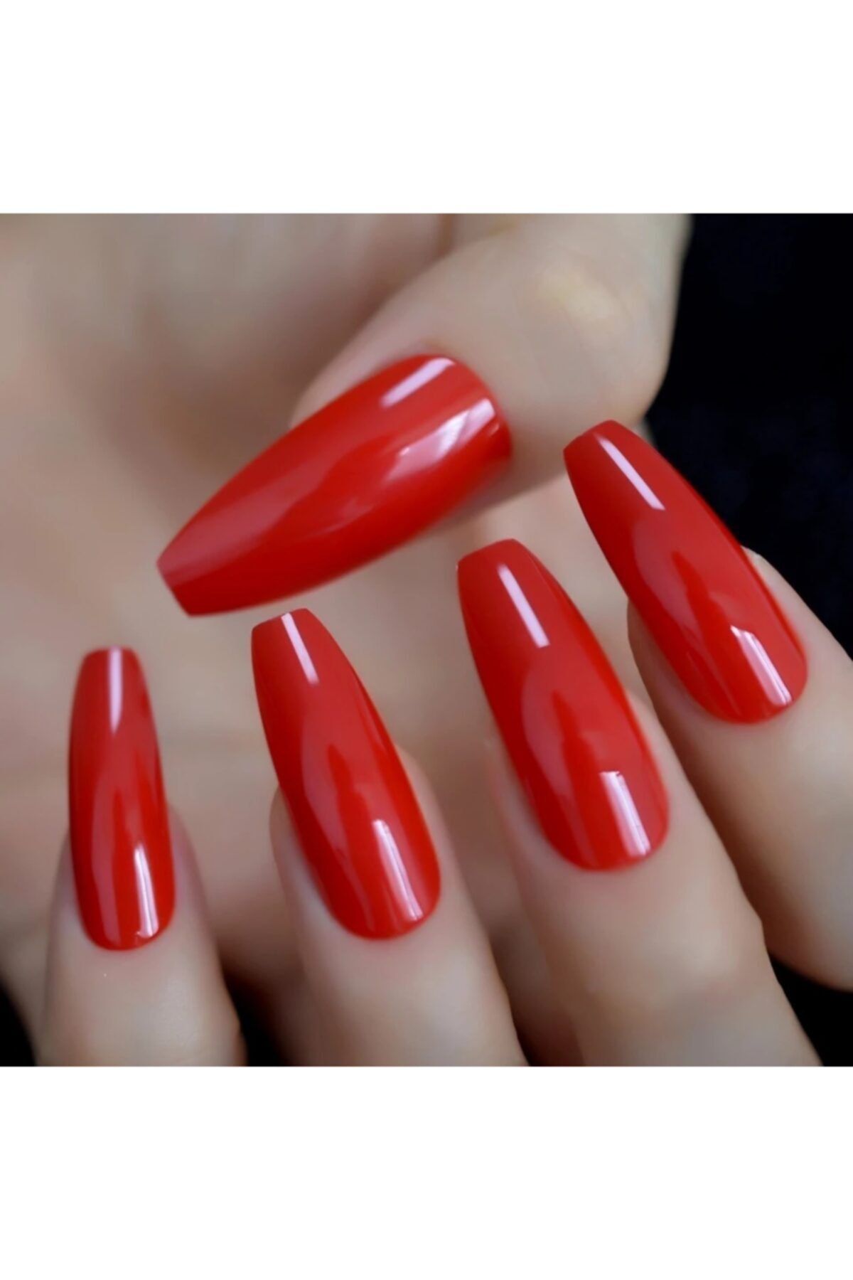 EDA LUXURY BEAUTY Kırmızı Takma Tırnak Lüks Parlak Extra Uzun Kare Coffin Ballerina Nail Art Yapıştırıcılı Set