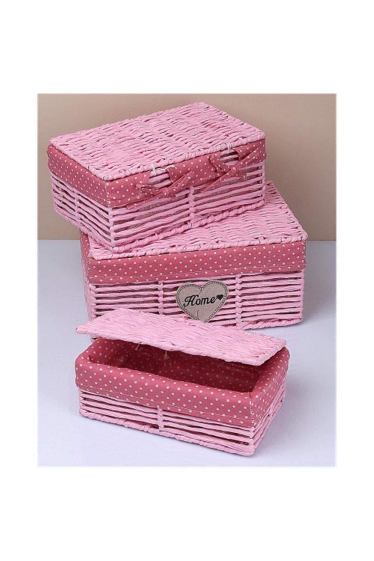 HKK KARASU HOME Hasır Sepek Pembe 3 Lü
