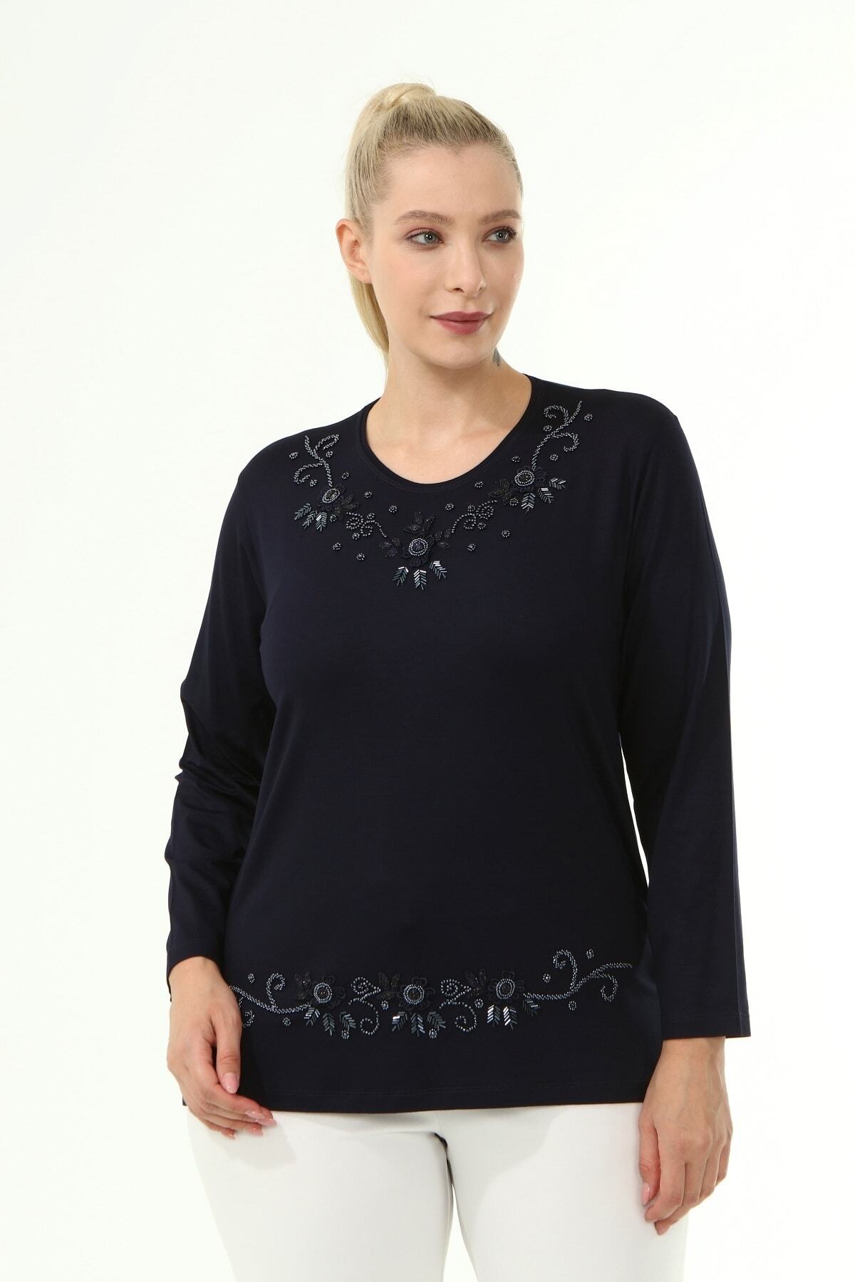 EYSE Anne Kadın Lacivert Bluz ,taşlı Viskon Kumaş