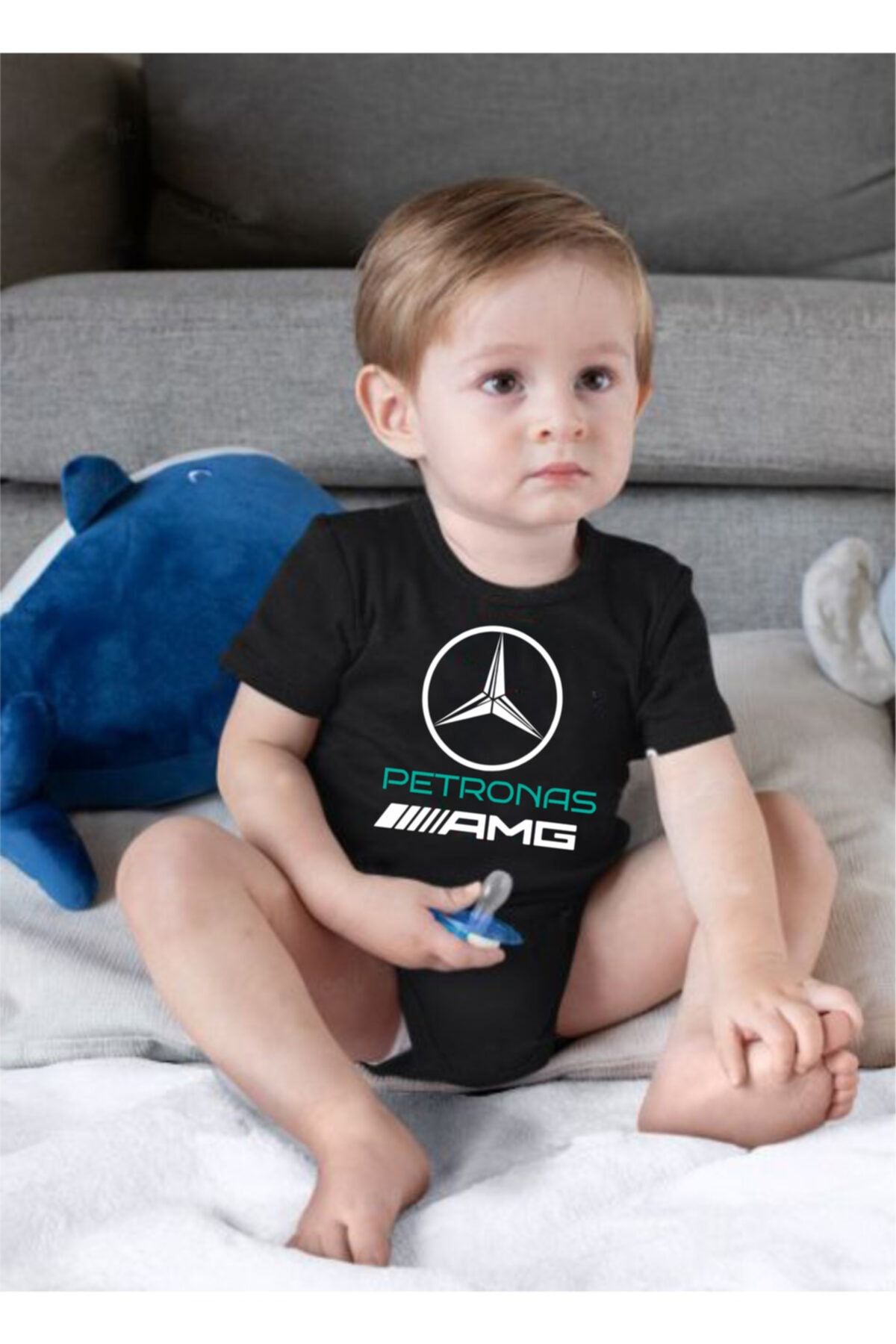 venüsdijital Petronas Amg Tasarım Kısa Kollu Siyah Bebek Zıbın Body