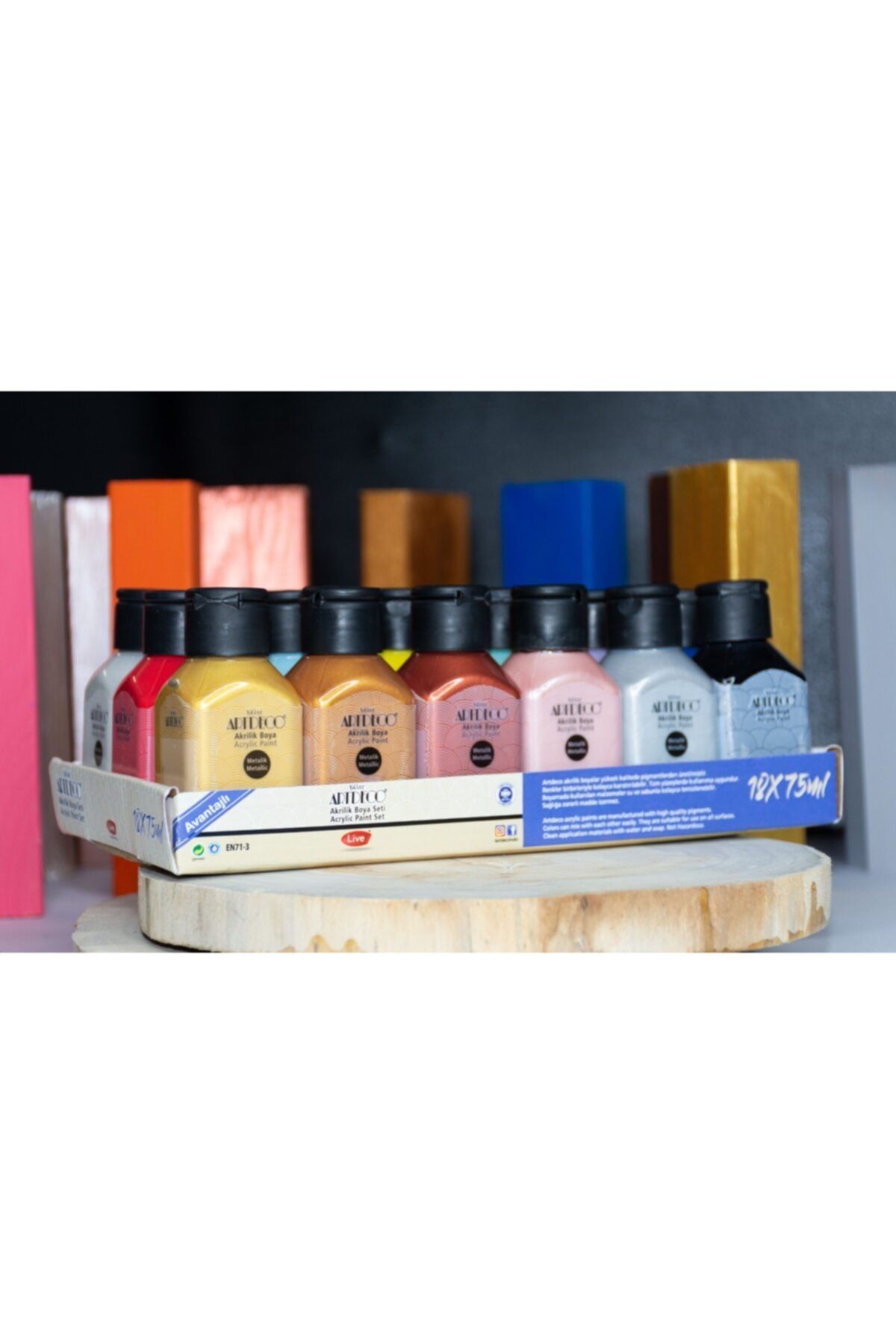 Artdeco Akrilik Boya Seti 18x75 Ml 6 Canlı 6 Pastel 6 Metalik Renk Avantajlı Paket