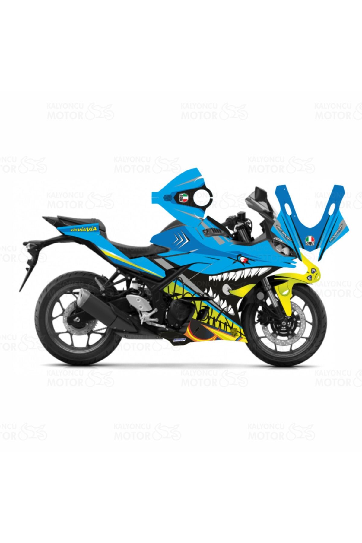 monero Yamaha R25 2019 Rossi Shark Design Mavi Sticker Set