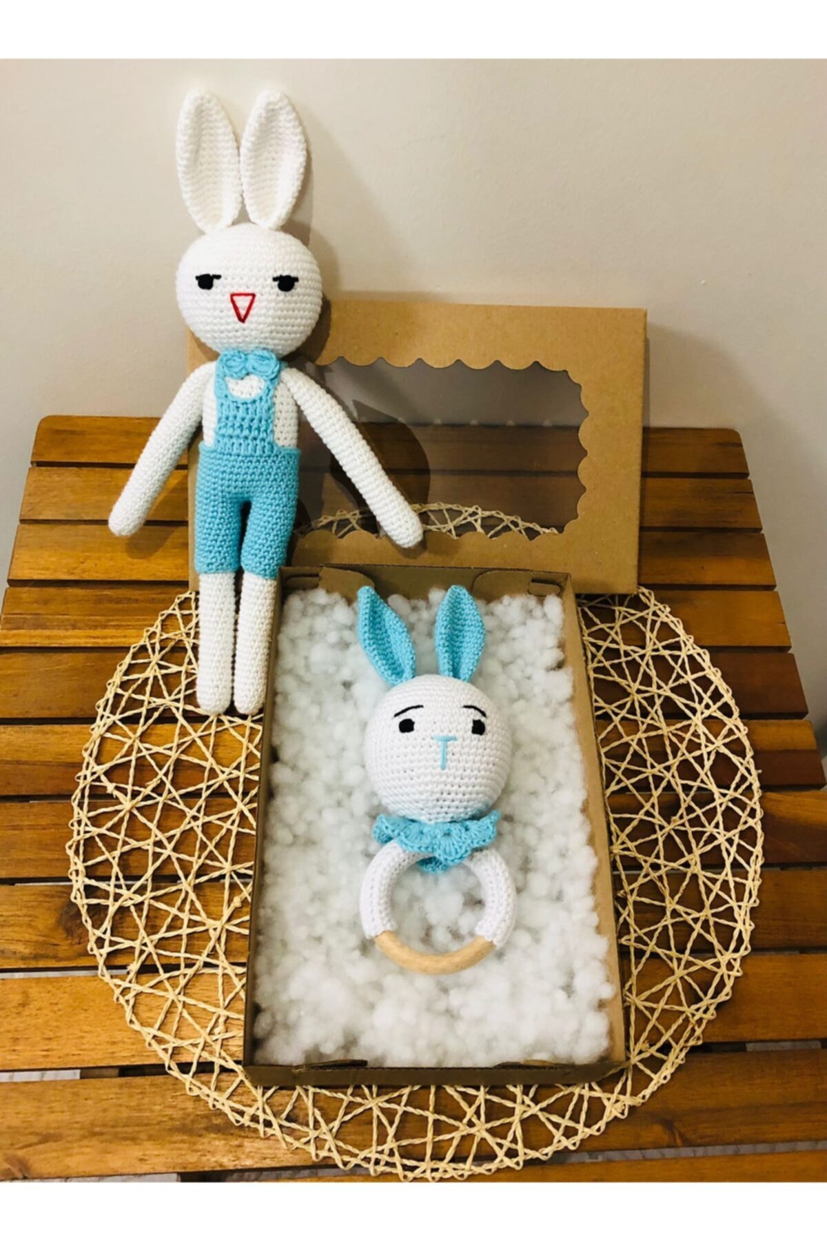 EYLÜL BUTİK VE TAKI Diş Kaşıyıcı Çıngırak Oyuncak Ve Uyku Arkadaşı Organik Amigurumi Tavşan