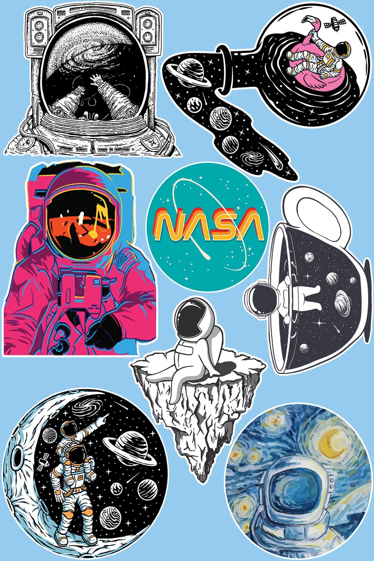 SilverStickers Nasa Uzay Gemisi Temalı Laptop Notebook Kask Çanta Sticker Etiket Seti