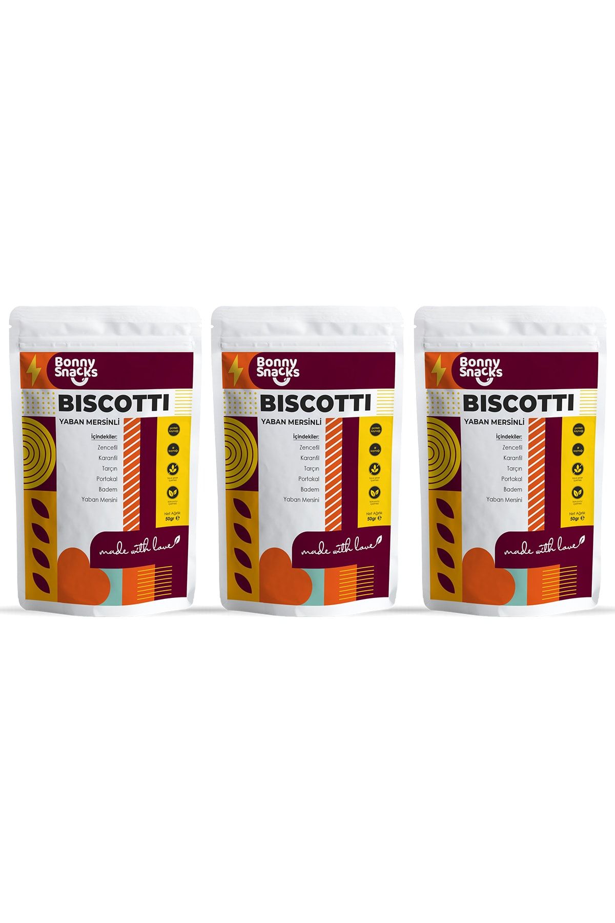 Bonny Snacks Biscotti Yaban Mersinli Efsane Lezzet 50gr   3 Paket