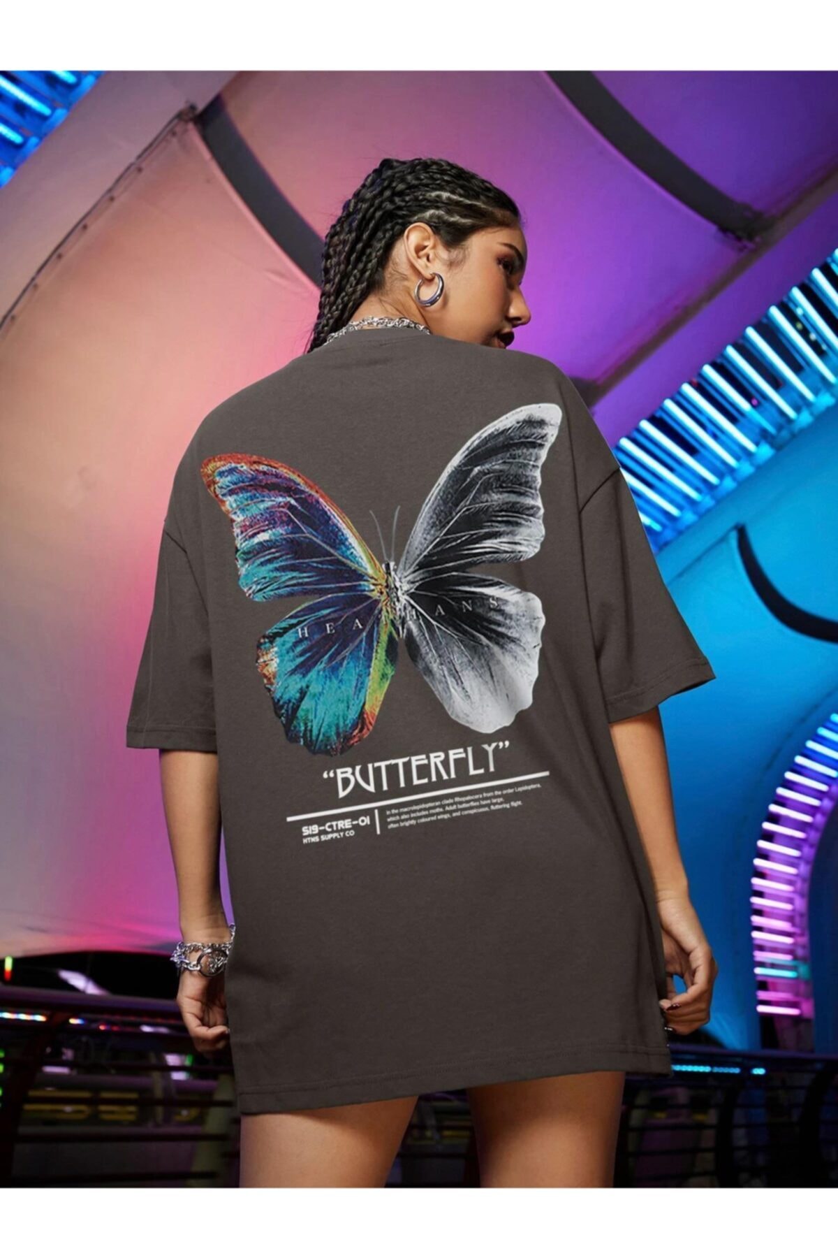 Millionaire Kadın Antrasit Butterfly Oversize T-shirt