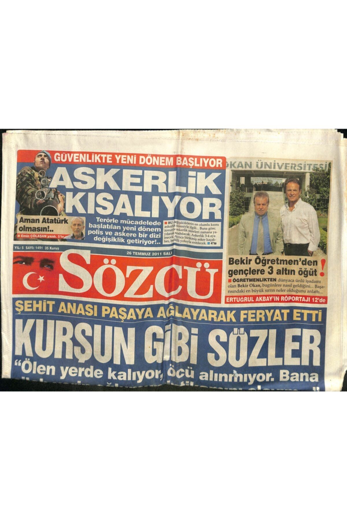 Gökçe Koleksiyon Sözcü Gazetesi 26 Temmuz 2011 - Izmir'de 200 Yolcusuyla Denize Açılan Vapur Su Alıp Battı