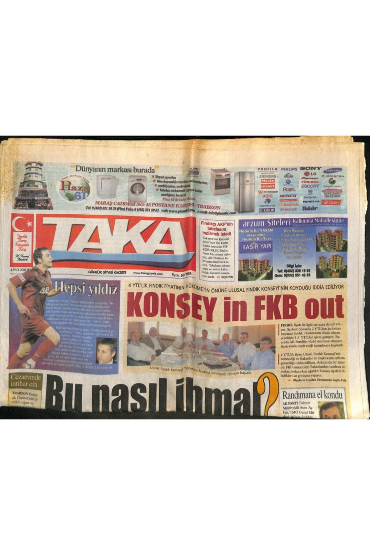 Gökçe Koleksiyon Taka Gazetesi 4 Eylül 2008