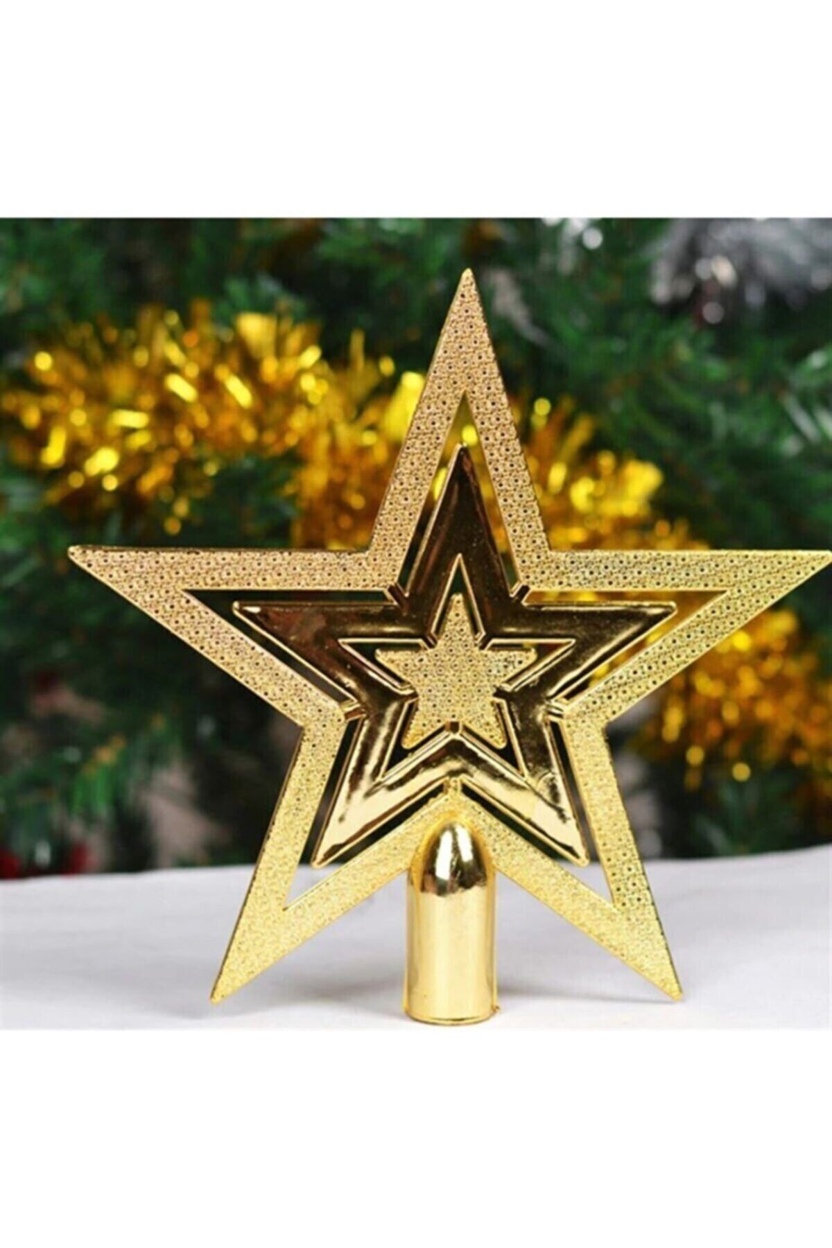 Parti dolabı Yılbaşı Gold Çam Ağacı Tepe Yıldızı, Yıldız Tepelik Süs 9.5 Cm