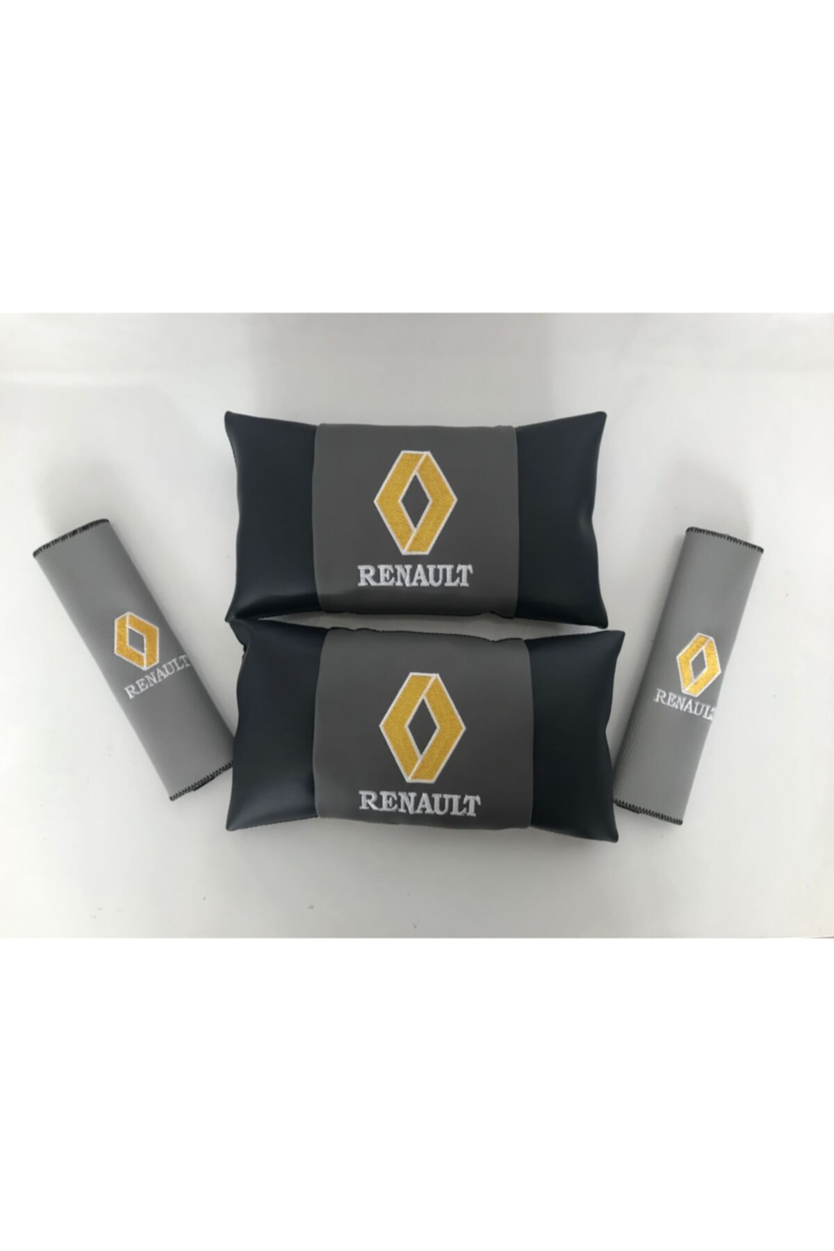 Renault Nakışlı Megane Clio Deri 1 Çift Boyun Yastık Ve 1 Çift Kemer Pedi