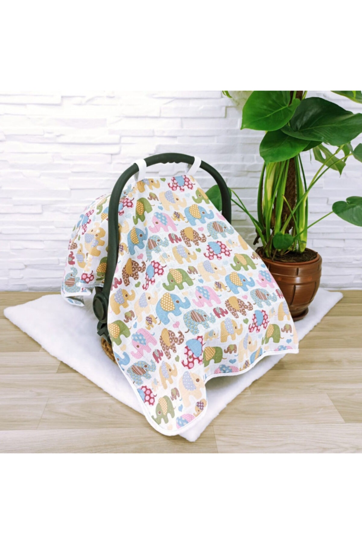 Ponçikya Organik Pamuk Müslin Puset Örtüsü - Filler