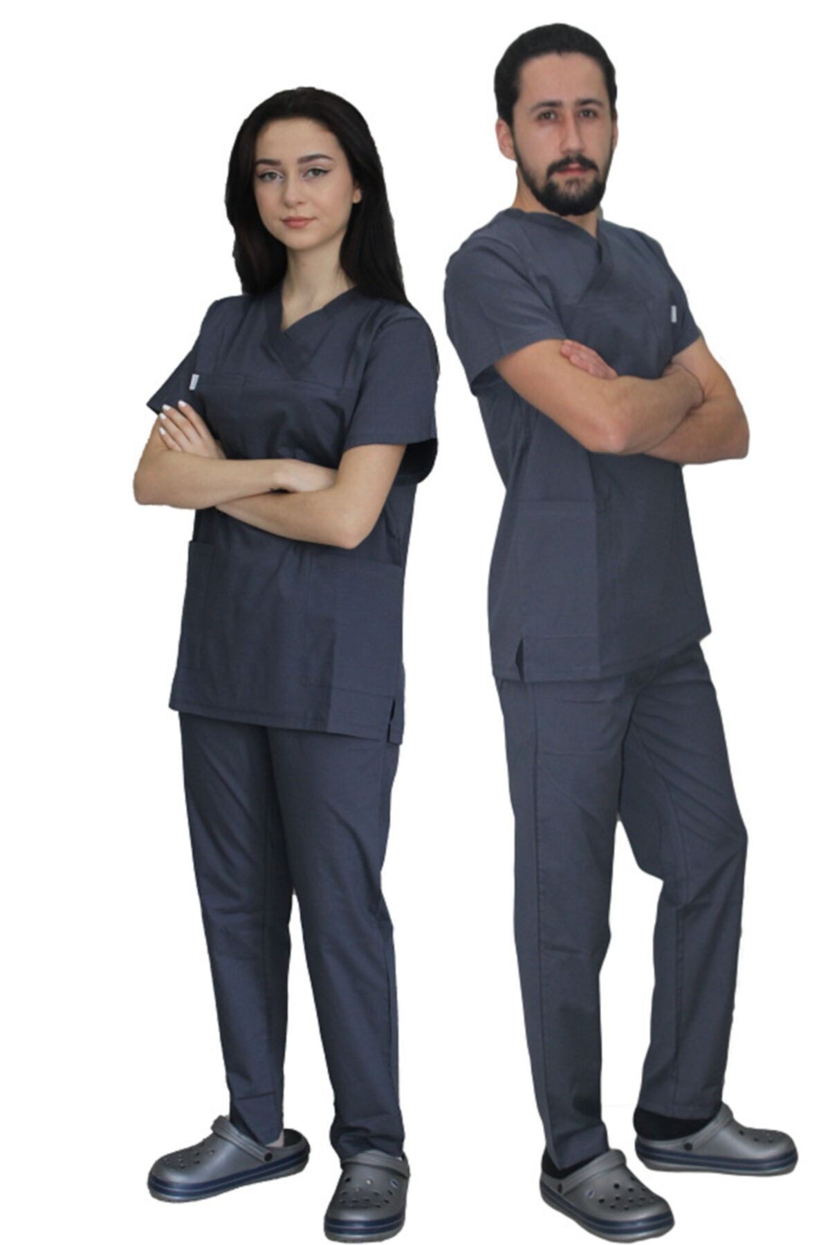 bassell Unısex Likralı Antrasit Gri Scrubs Takım
