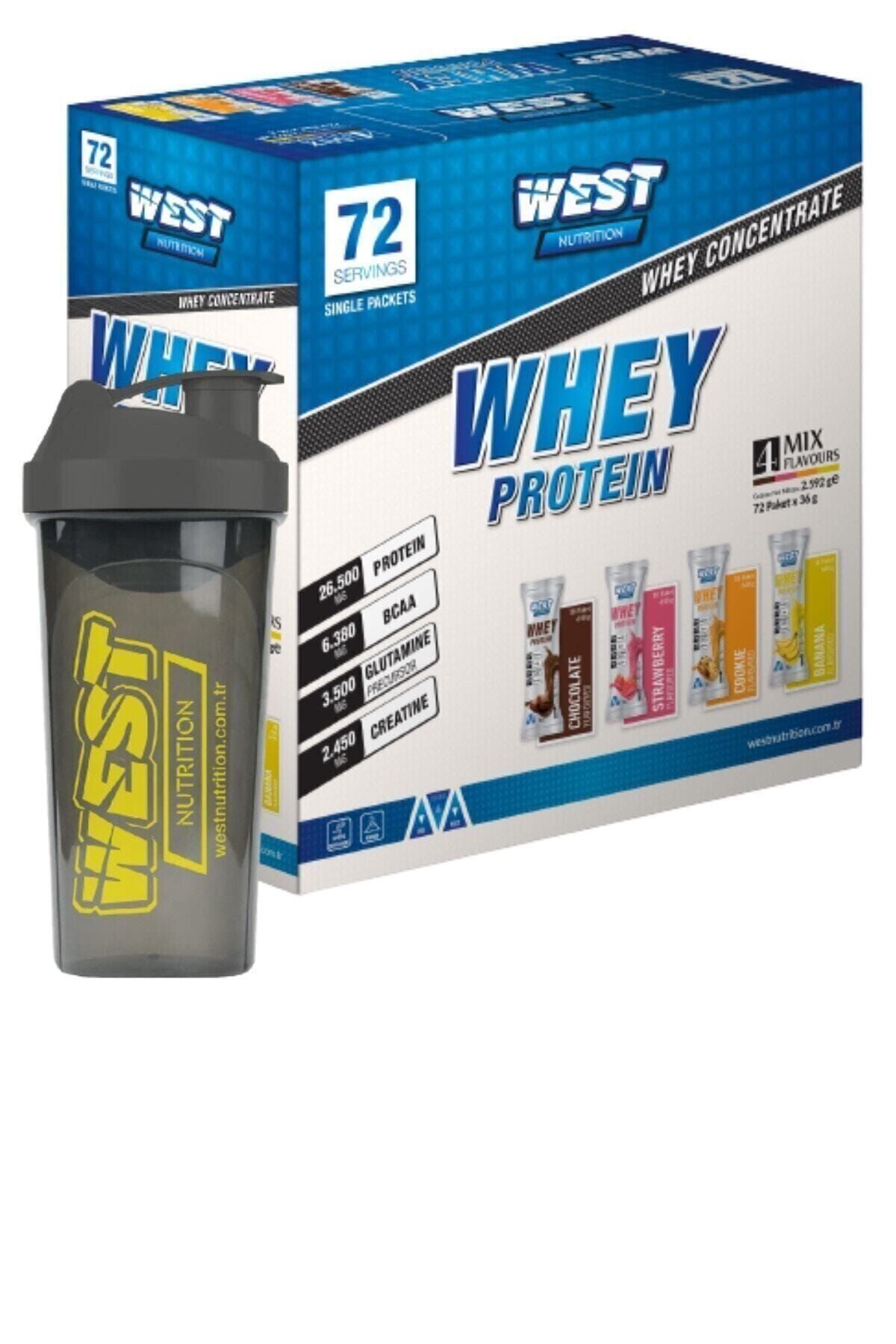 West Nutrition Whey Protein Tozu 72 Şase Bir Kutuda 4 Aroma + Shaker