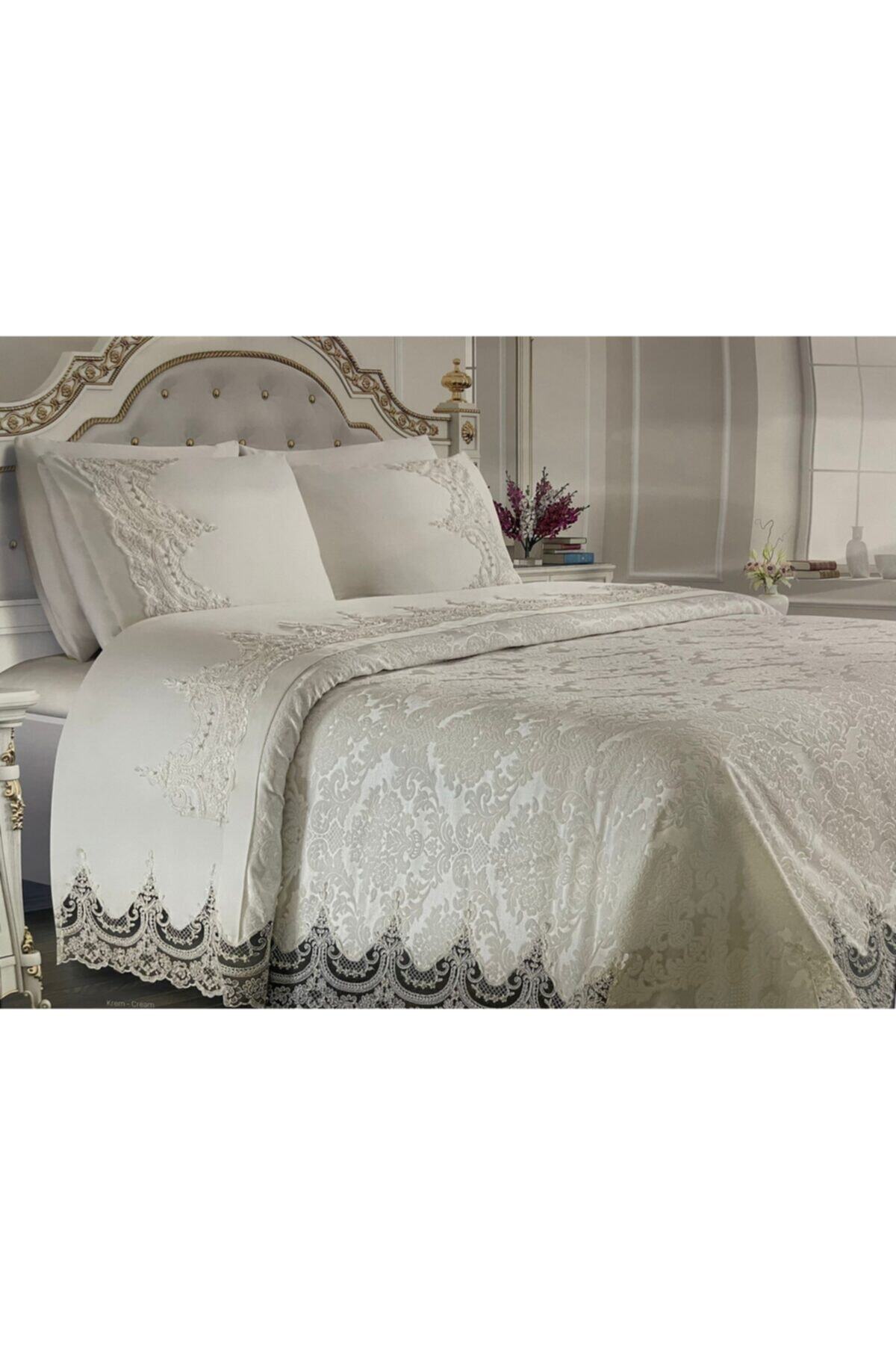 DECORİST Gülnihal 7 Parça Fransız Dantelli Gelin Seti