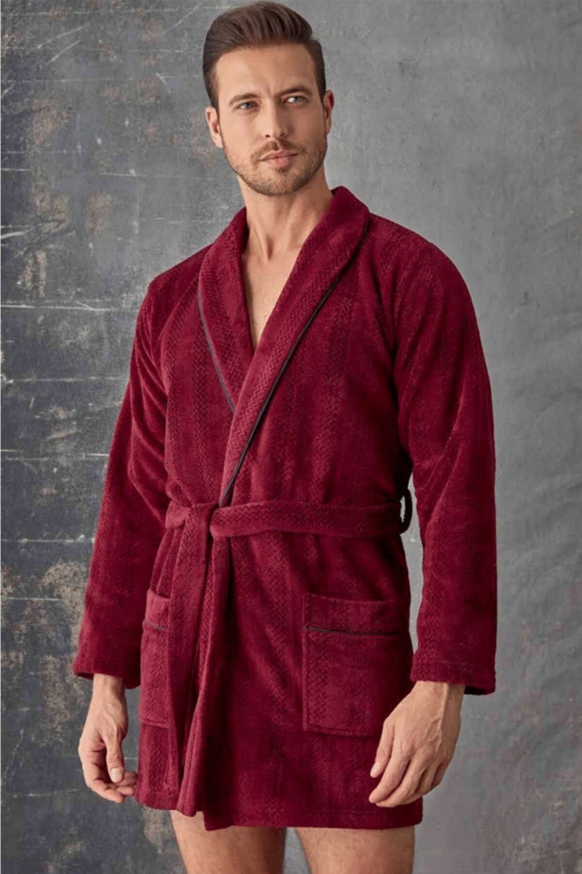 Pimody Erkek Bordo Uzunkol Sabahlık Robdöşambr