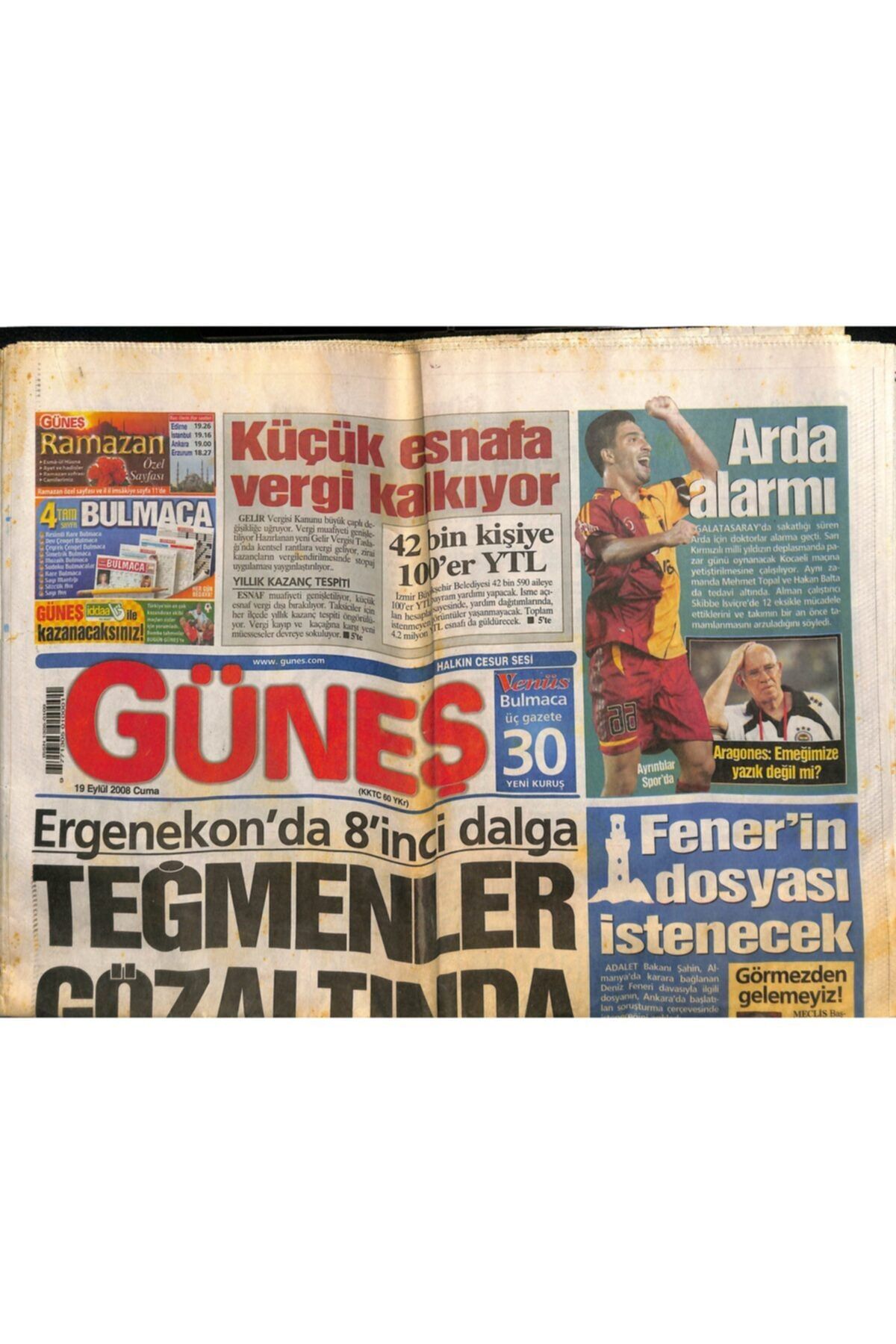 Gökçe Koleksiyon Güneş Gazetesi 19 Eylül 2008 - Spor Yazarı Kazım Kanat Yoğun Bakımda