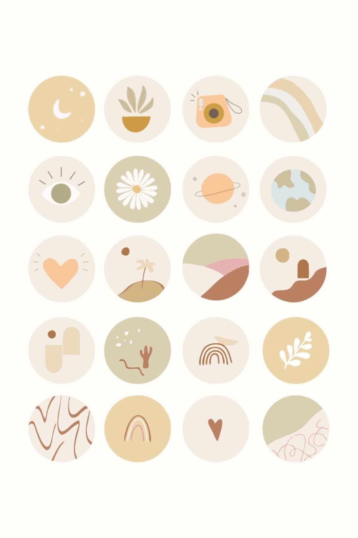 Spacepiks Minimalist Bohem Desen Sticker Seti 20 Adet 4 Cm Çapında