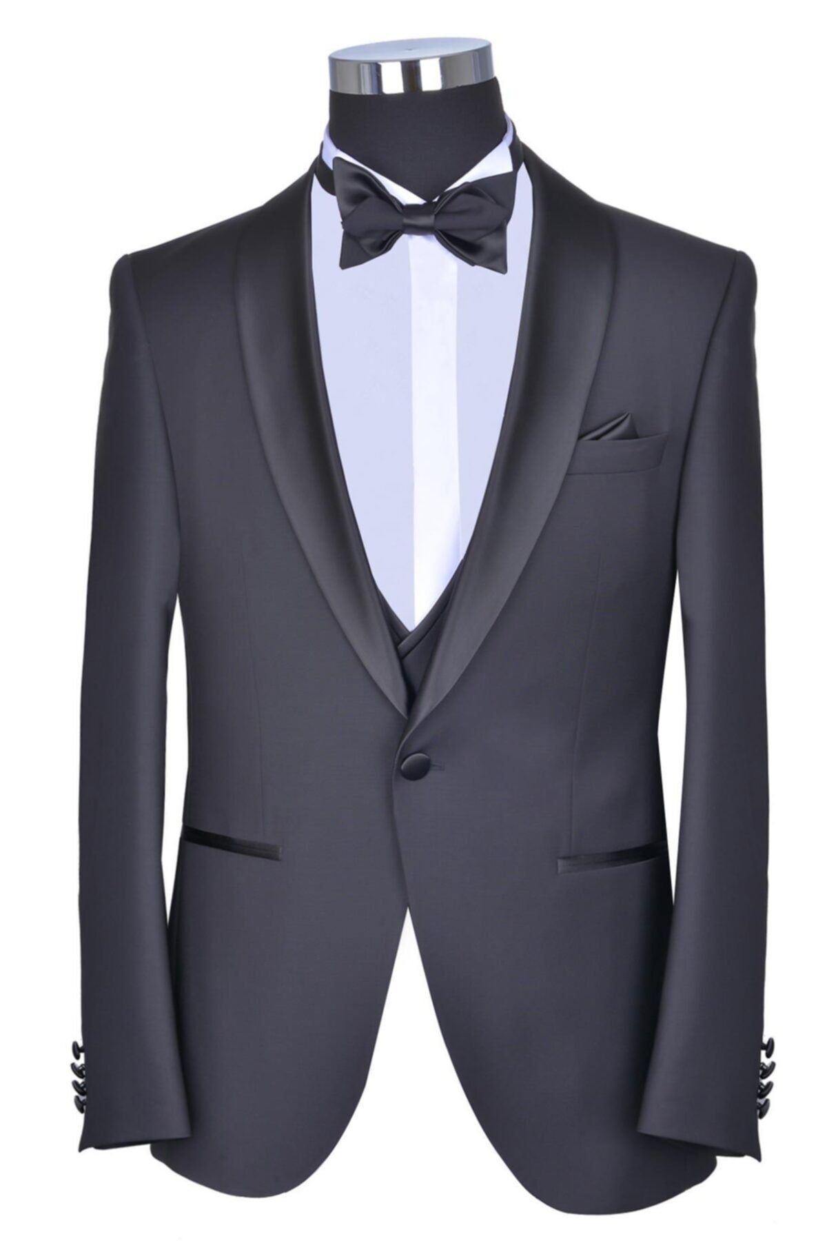 BAGGI Slim Fit Düz Yelekli Smokin Siyah