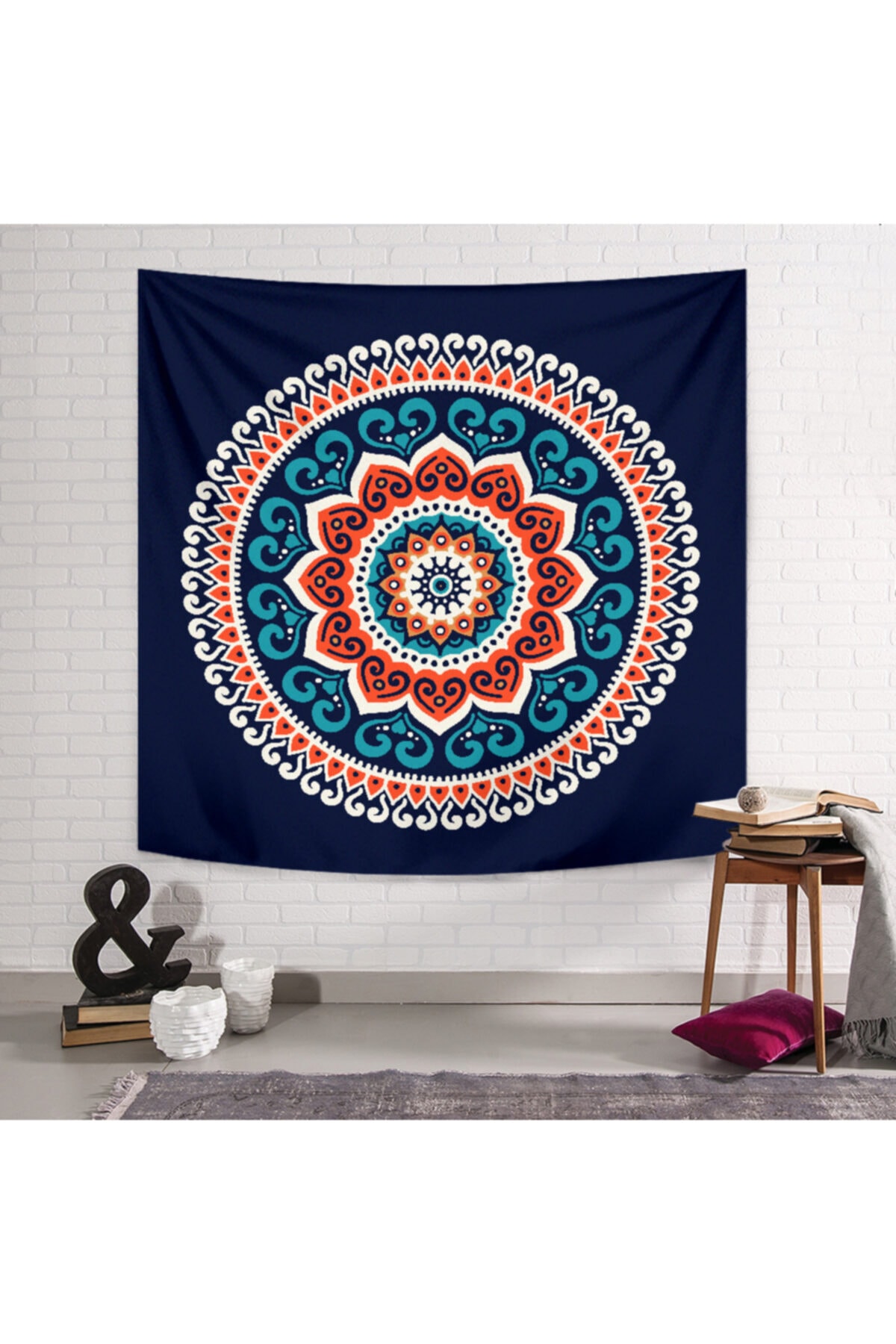 PASAJ HOME Lacivert Turuncu Mandala Duvar Örtüsü
