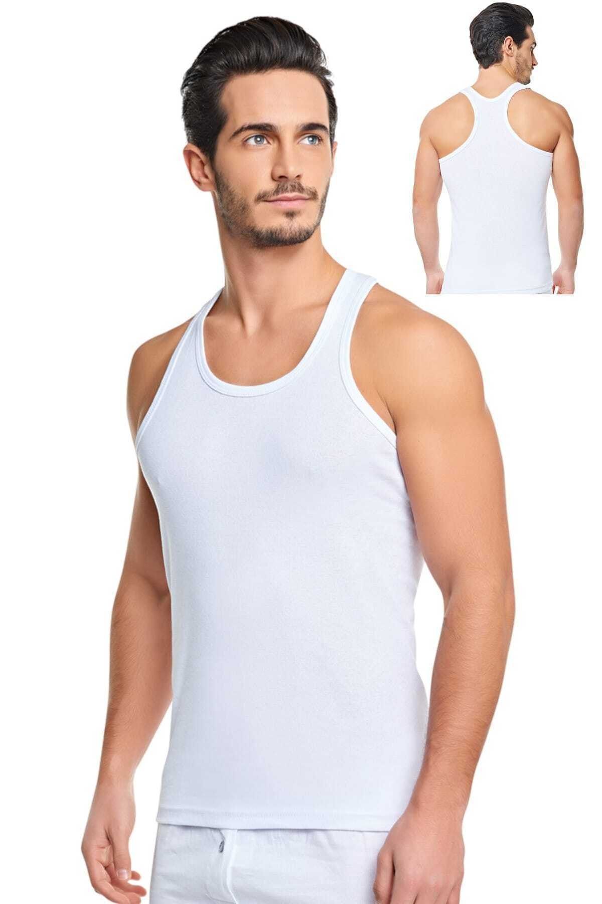 Seher Yıldızı Erkek Beyaz 6'Lı Paket  Pamuklu Ribana Rambo Atlet