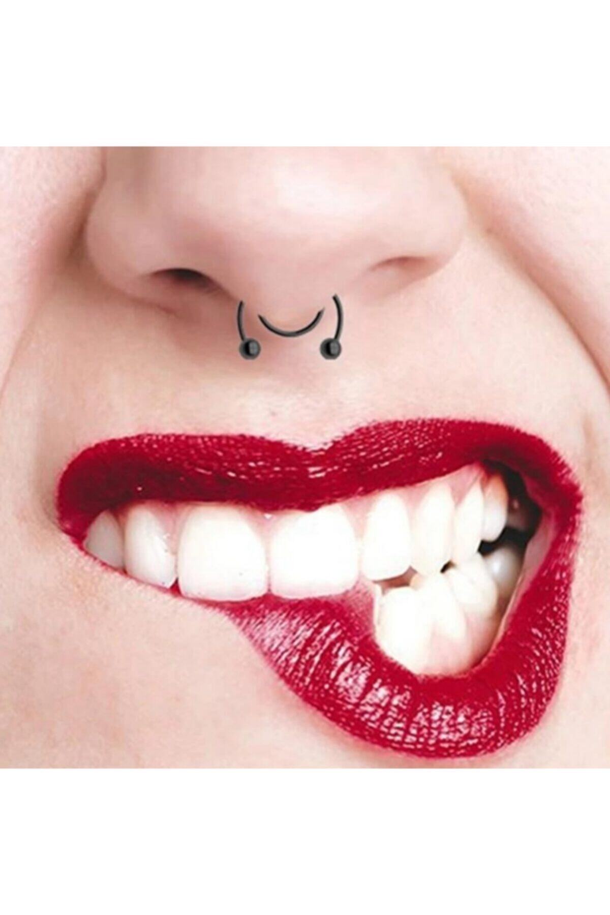 TÜKKAN ACCESSORİES 316 Cerrahi Çelik Siyah Kaplama Septum Labret Sahte Lip Boynuzlu Fake Piercing