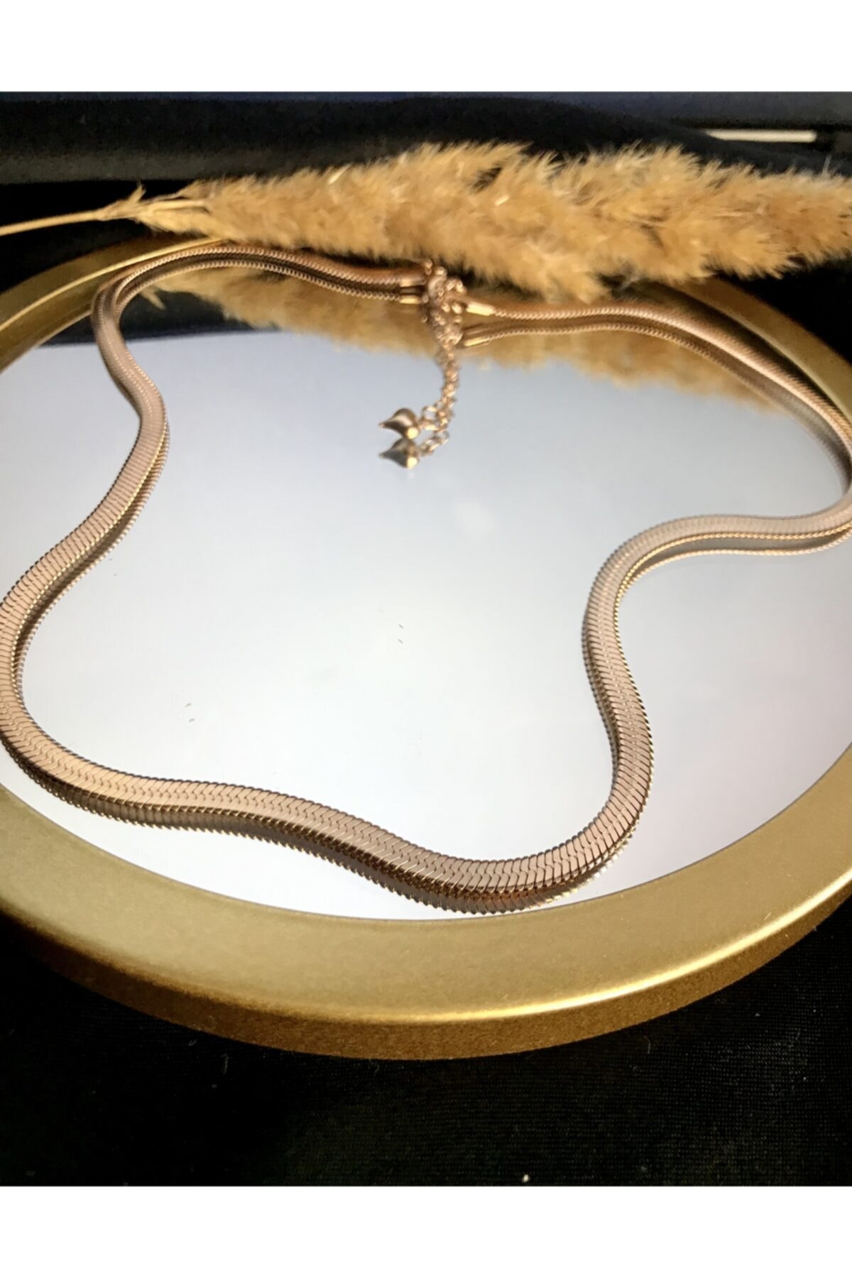 womelf Yassı Italyan Zincir Çelik Rose Gold Kolye