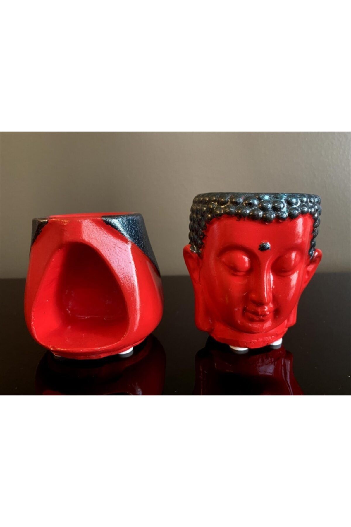 Talya Art Design , 2'li Set, Kırmızı Eskitme, Buddha Ve Tad Buhurdanlık.