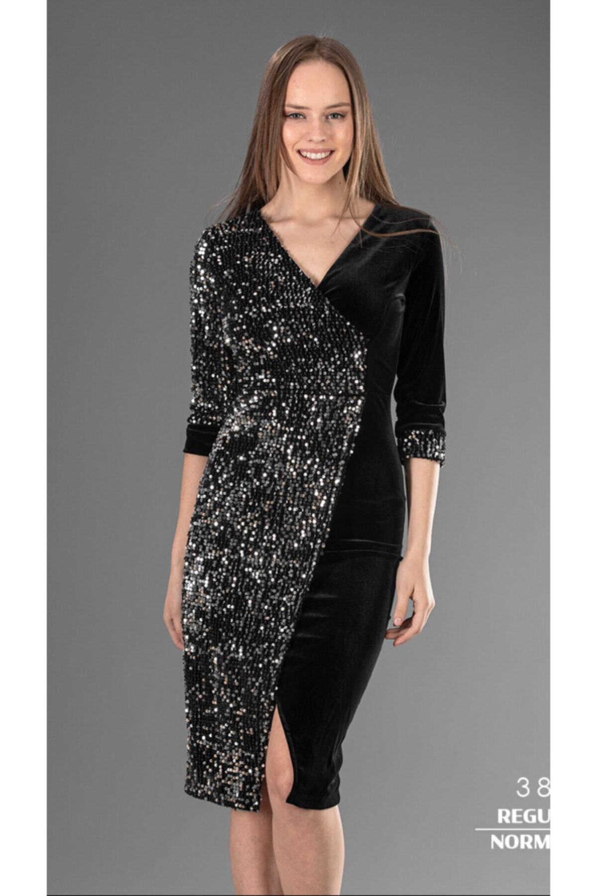 Melek Moda Kadife Payet Elbise